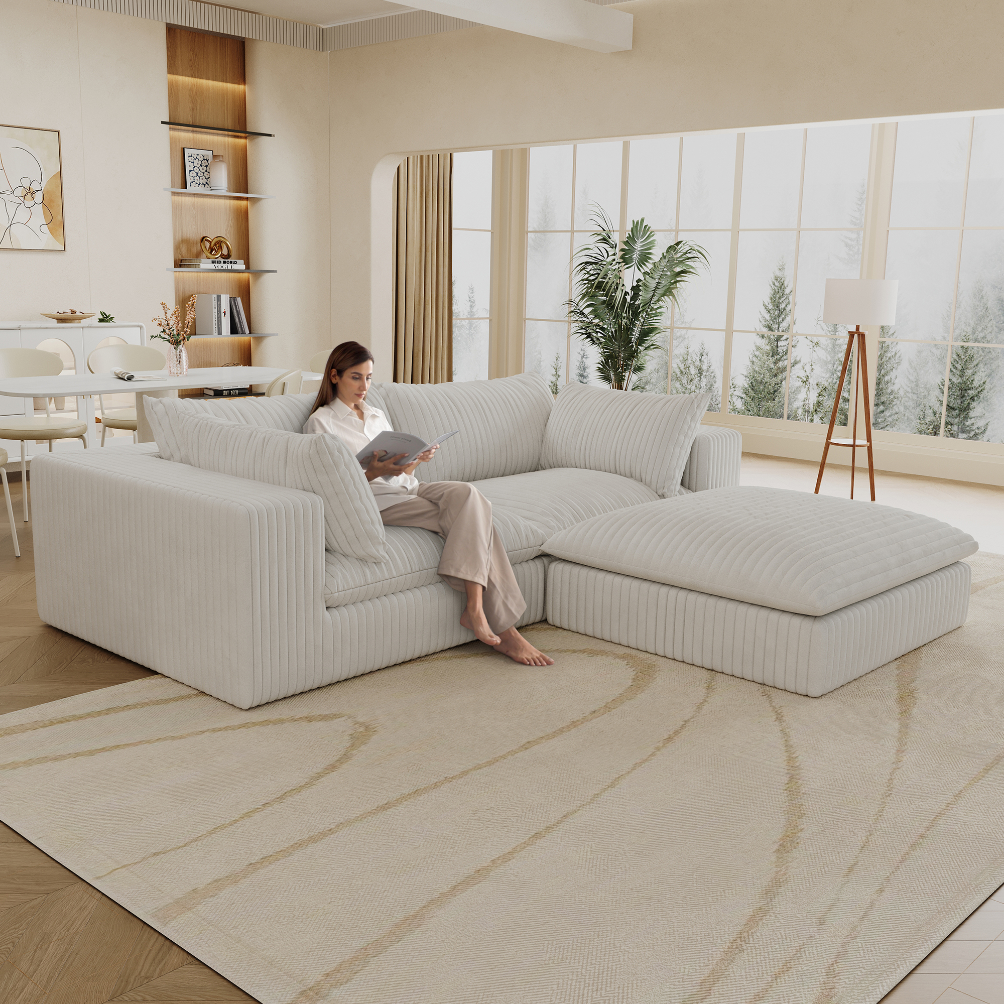 39.8″ Cloud Sofa,Corduroy Fabric,Deep Seat Couches,Double-layer design,Removable  Cushion,No Assembly, DIY Combination for Living room, Bedroom,Conference room ,Apartment,White