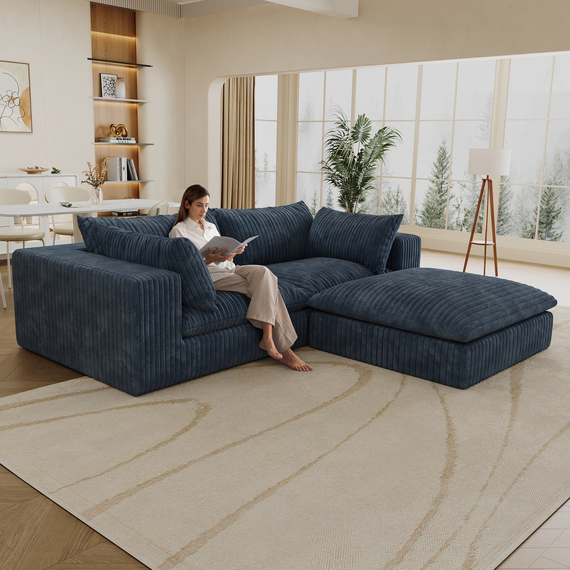 39.8″ Cloud Sofa,Corduroy Fabric,Deep Seat Couches,Double-layer design,Removable  Cushion,No Assembly, DIY Combination for Living room, Bedroom,Conference room ,Apartment,Blue