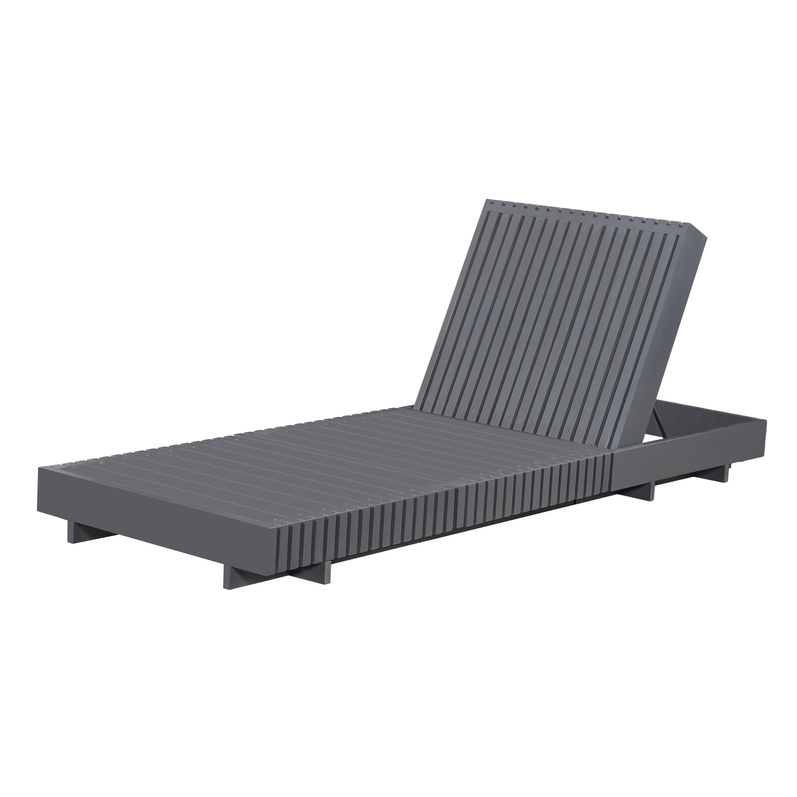 Modern Dark Gray Acacia Solid Wood Outdoor Chaise Lounge – Adjustable Reclining Sun Lounger for Patio, Deck, Garden, Poolside Use