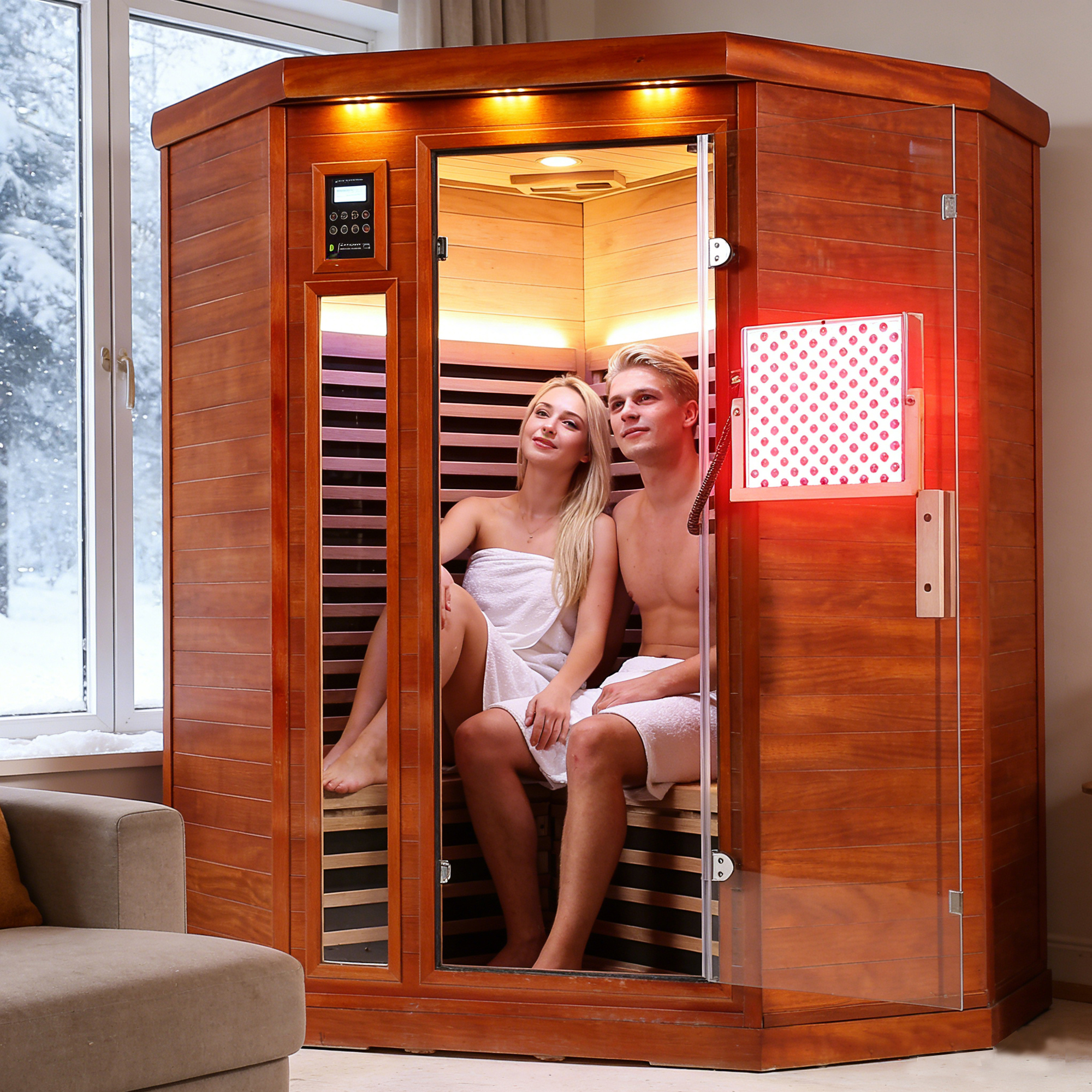 Far infrared  corner sauna  room Low EMF red sauna therapy two persons