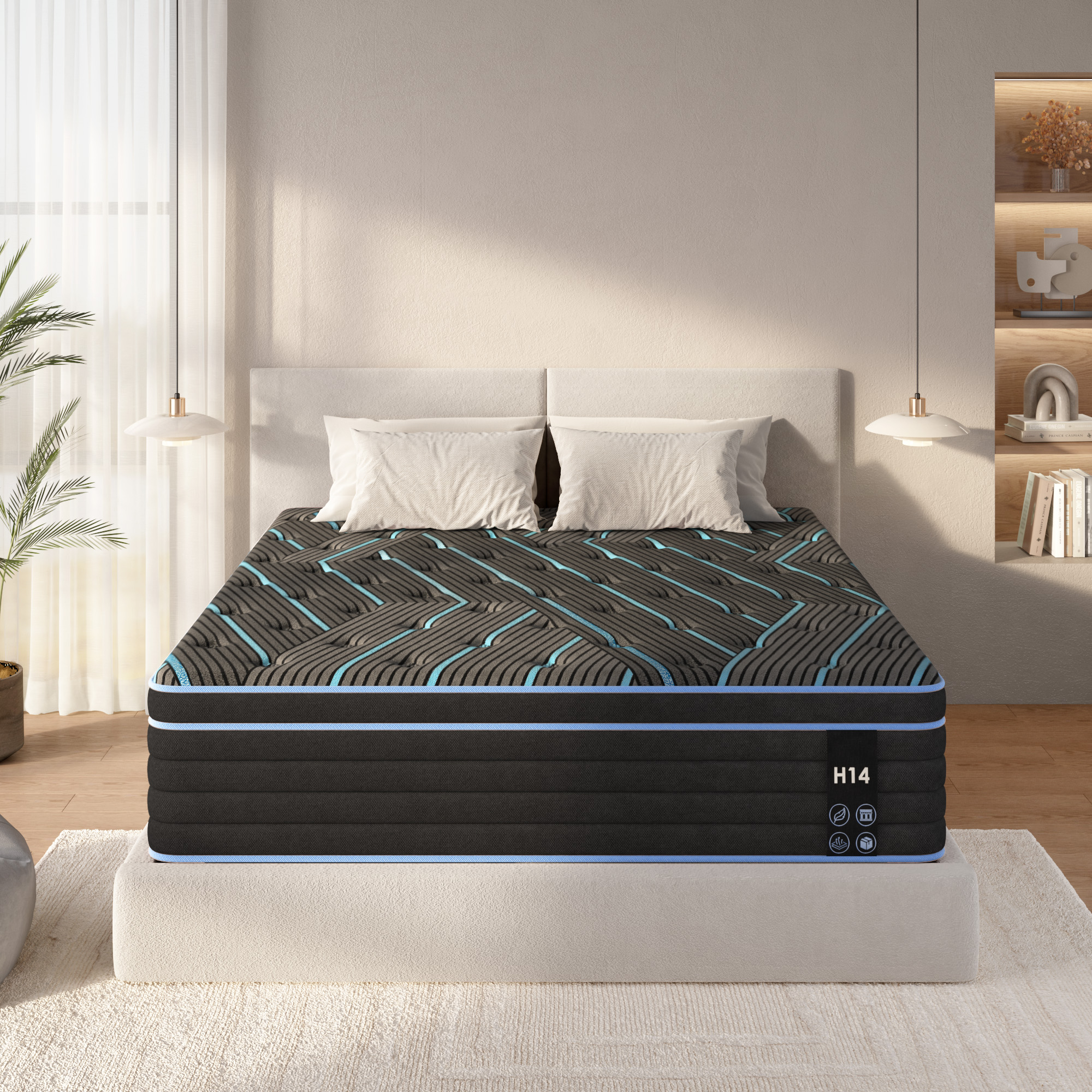 King Size Mattress,14 Inch Hybrid Mattress, Individually Pocketed Innerspring, Medium Firm