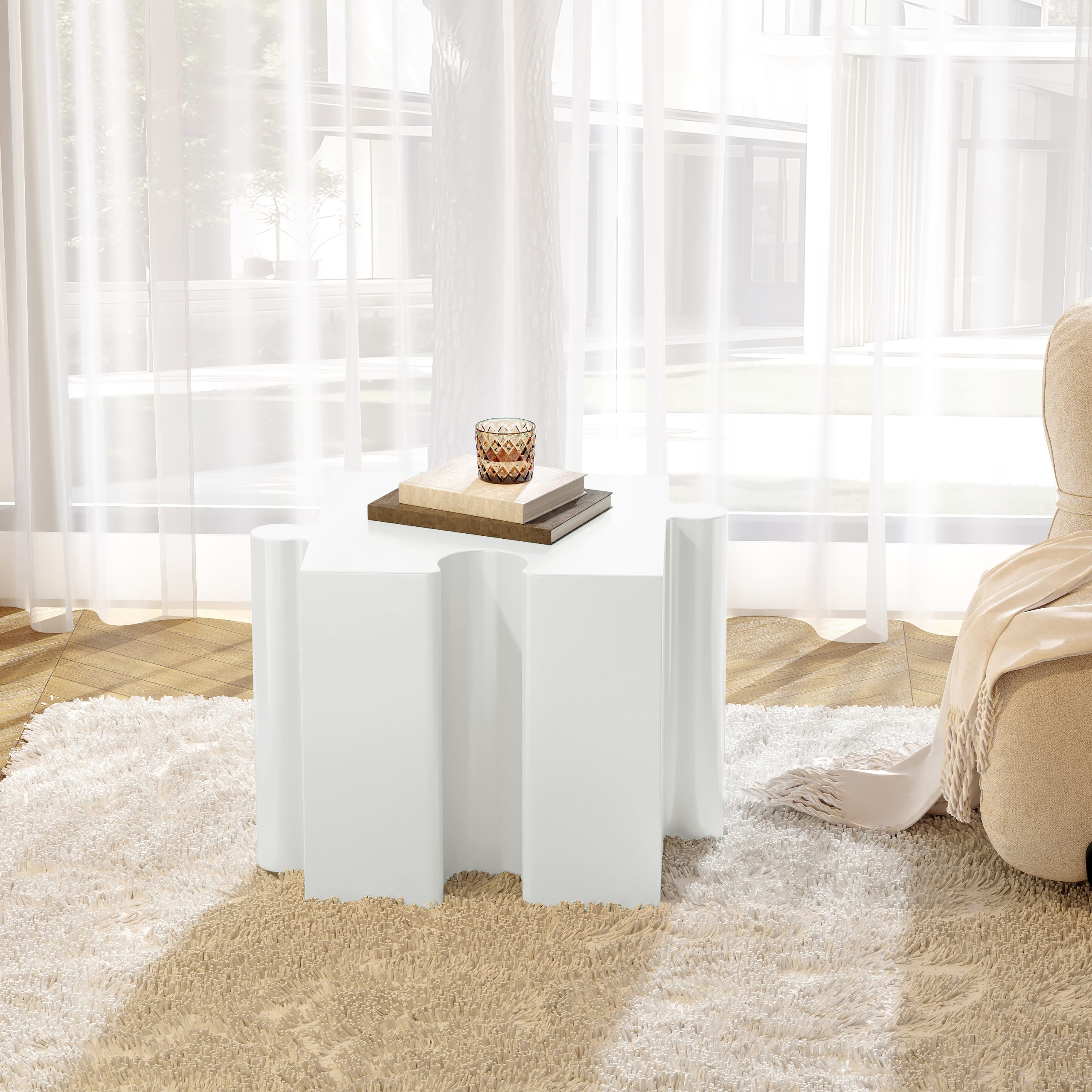 Puzzle Art Side Table, Modular Concave Edge MGO Table – Buy Singles or Combine for Custom Layouts, Indoor & Outdoor,White Color