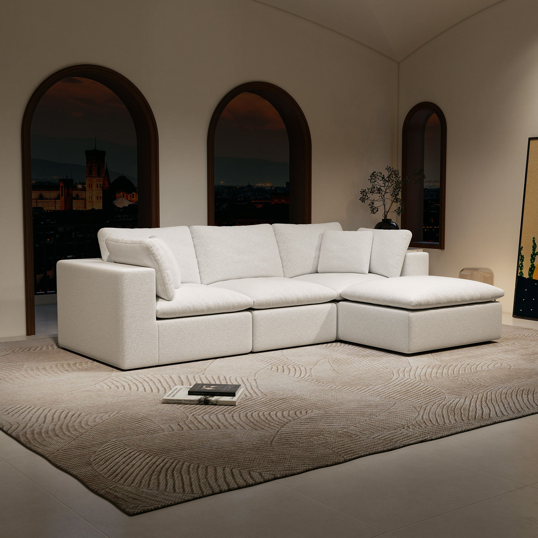 108.3*68.9″Modular sectional sofa seat,Upholstered compressed couch for living room,Bedroom,Apartment,No assembly required,4PC free combination,Plush corduroy fabric,WHITE