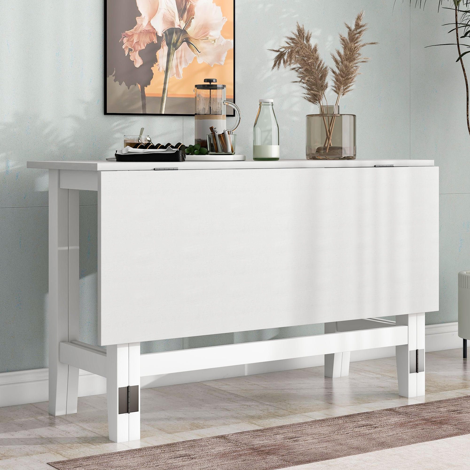TOPMAX Farmhouse Wood Extendable Dining Table with Drop Leaf for Small Places, White(OLD SKU:N717P195019)