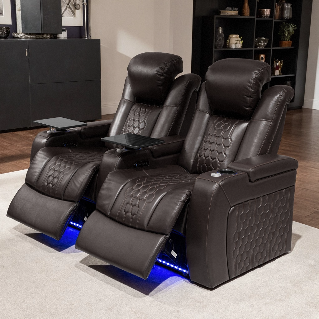 68.9″Power Recliner 2 PC Made WithTop-Grain Nappa,Fully Adjustable Relaxation,Smart Charging,Dynamic RGB LED Lighting,COFFEE