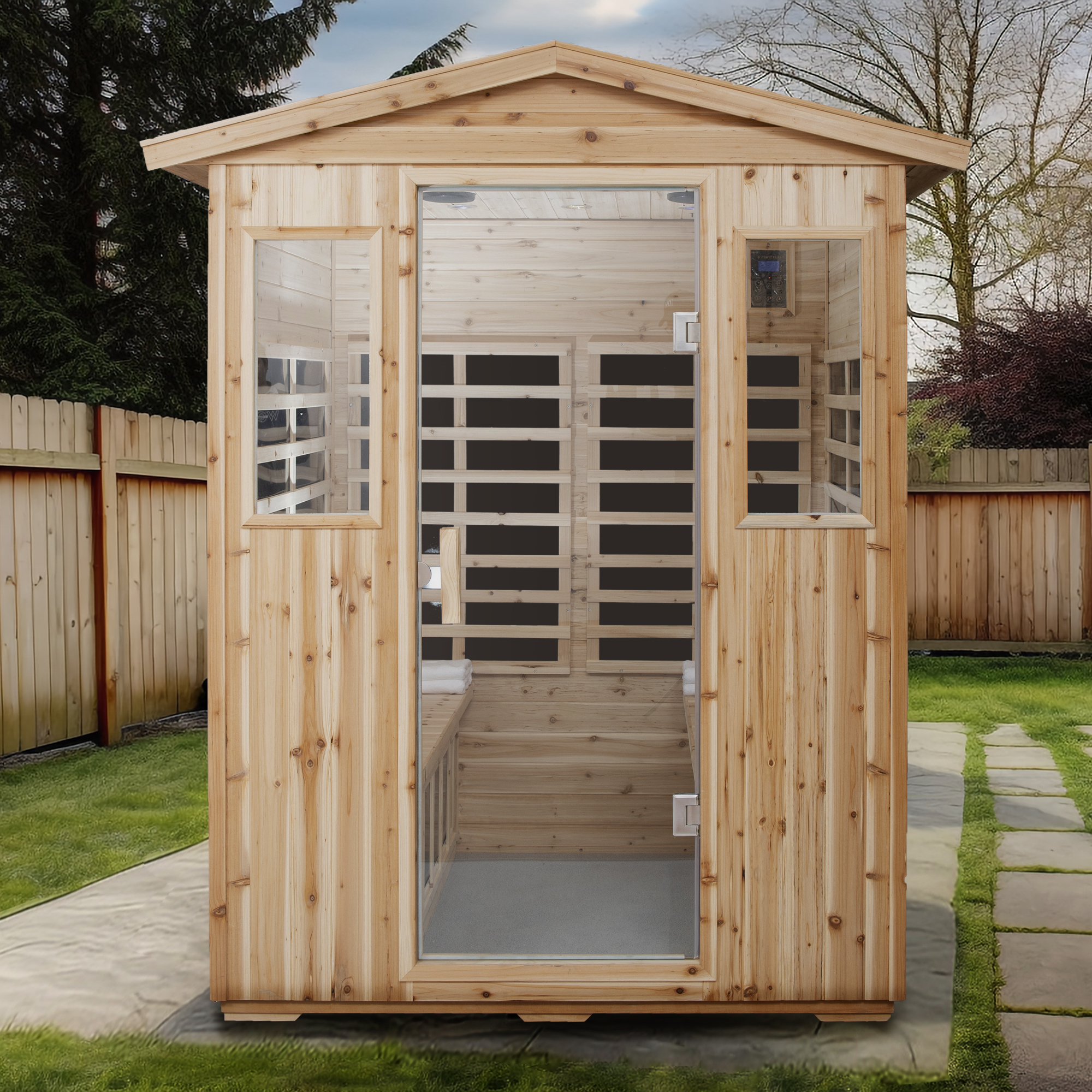 Four person Far-infrared Old fir outdoor sauna room