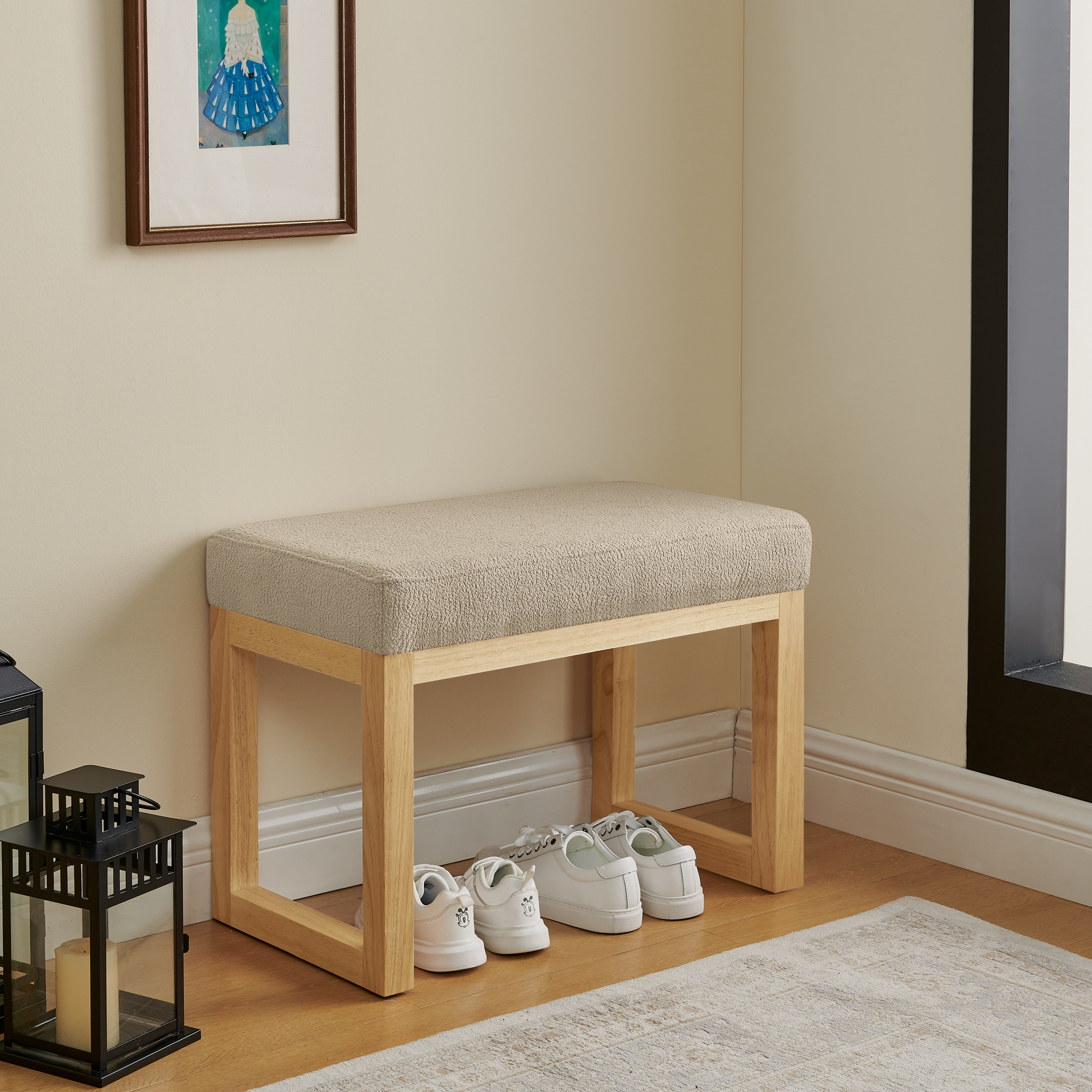 Shoe-changing bench, a shoe-changing bench with a wooden frame and a soft cushioned seat, can be placed freely and is suitable for small spaces without taking up much space -Brown