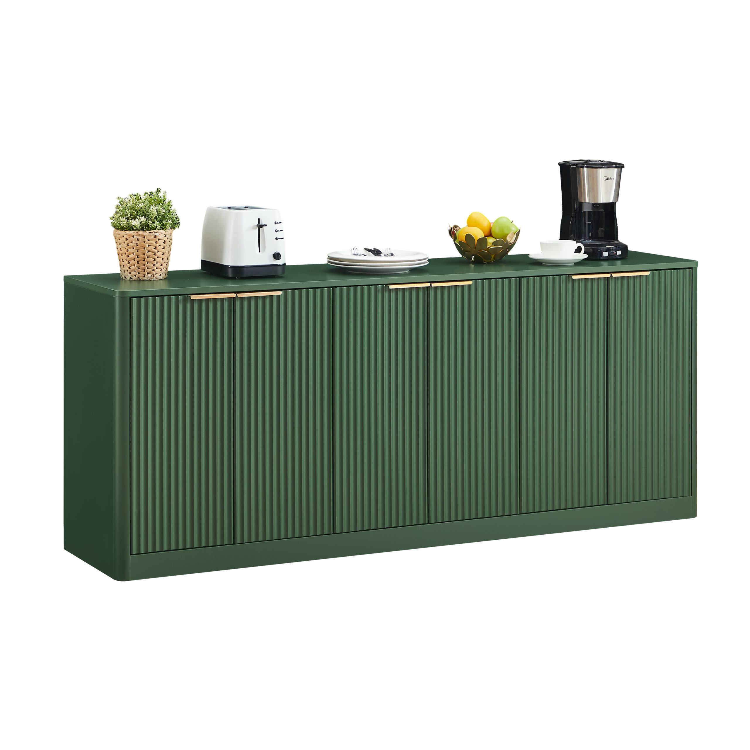67-inch modern wavy sideboard, curved contour design storage cabinet, 6-door cabinet with storage function, suitable for kitchen / bedroom / living room, Green, 67.0″L x 15.7″W x 27.7″H