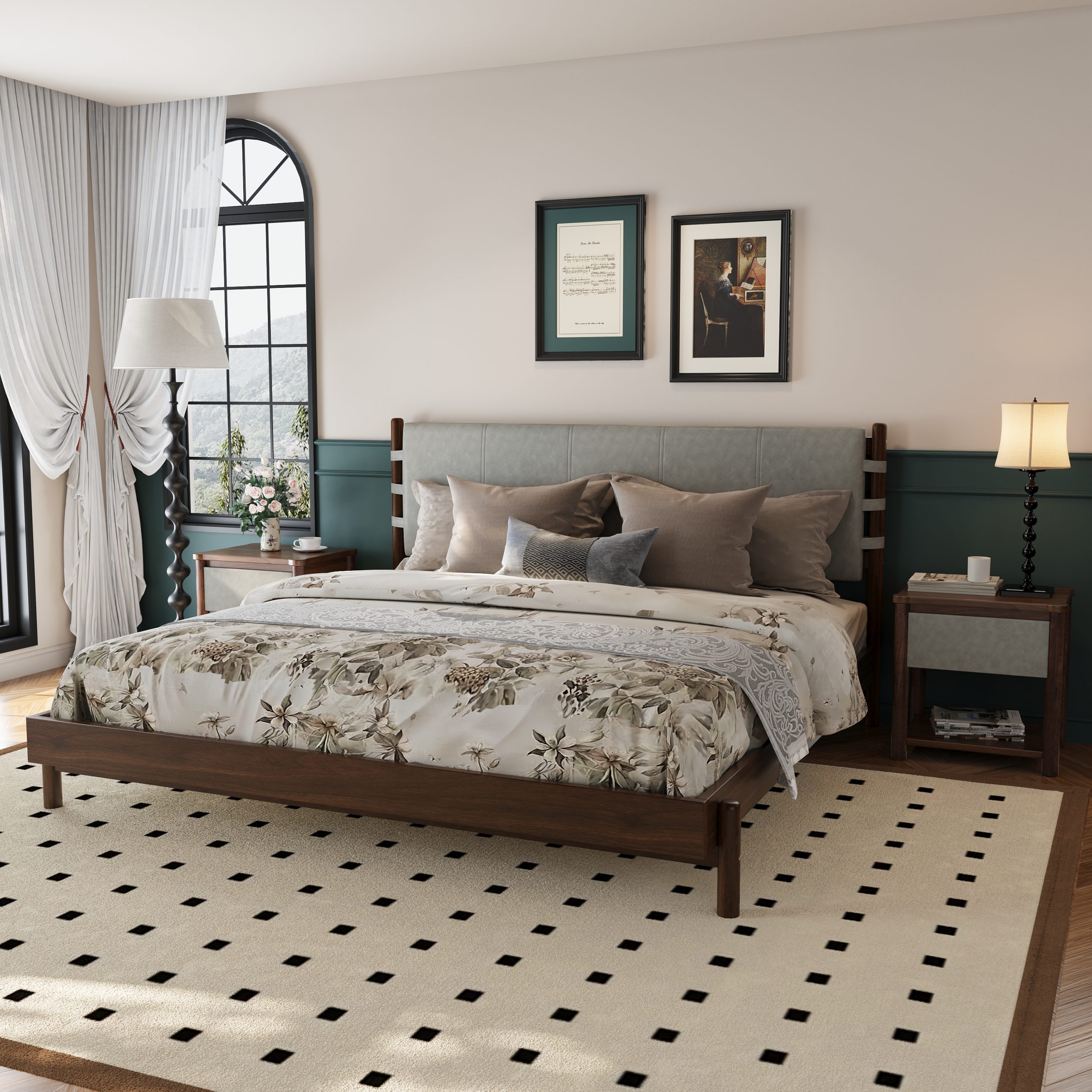 Modern King Bed Frame Set with 2 Nightstands, Light Gray Wood Platform Bed with Headboard and Matching Bedside Tables for Bedroom