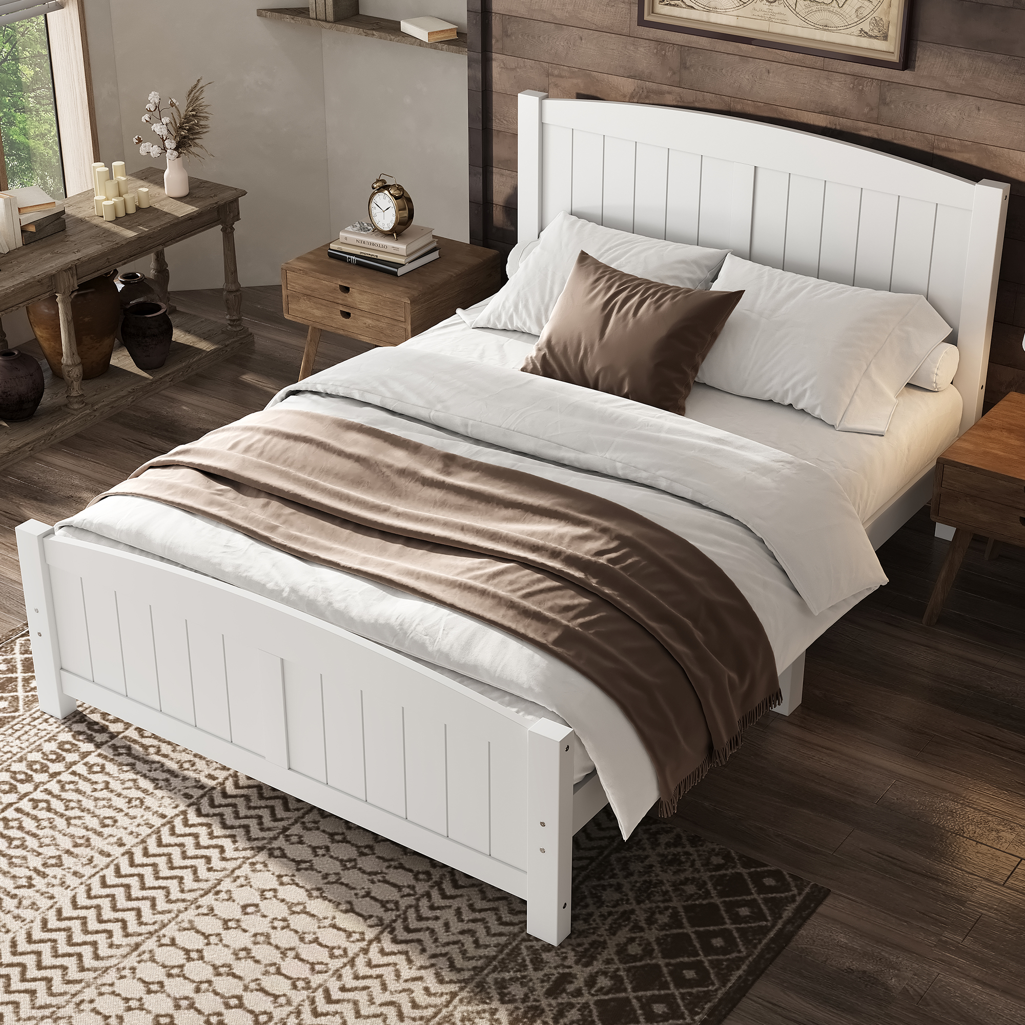 Full Size Platform Bed, Solid Wood Platform Bed with Support Slats and Strong Structure, No Box Spring Needed, White