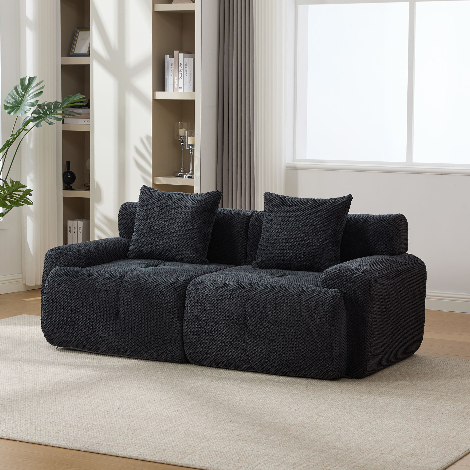 73″ Modern Modular Sectional Sofa Loveseat, 2 Seater Tufted Comfy Cloud Tufted Floor Convertible Couch with 2 Pillows, Boneless Conversion Sofa for Living Room,Office, Apartment,Guestroom, Charcoal