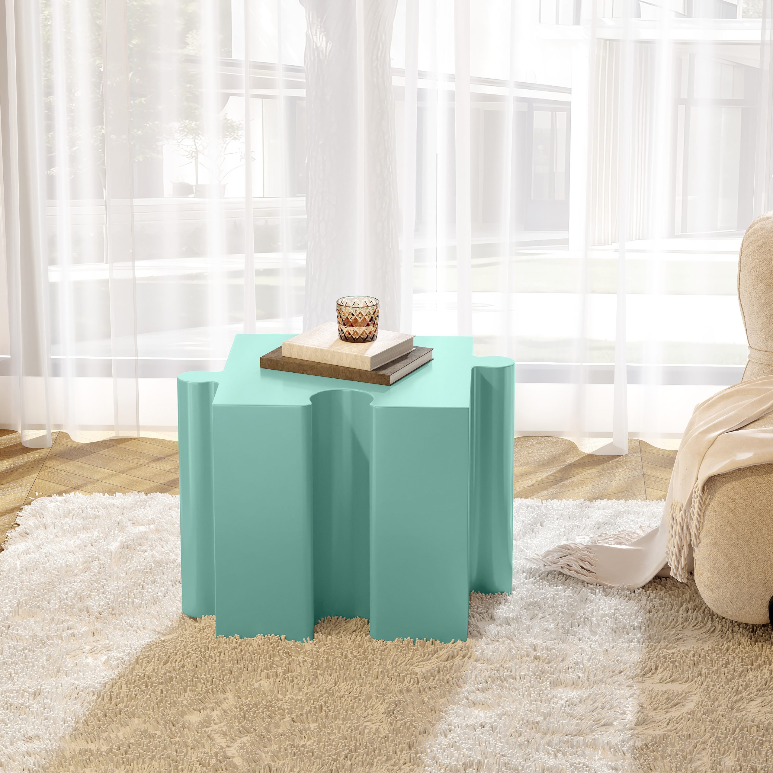 Puzzle Art Side Table, Modular Concave Edge MGO Table – Buy Singles or Combine for Custom Layouts, Indoor & Outdoor,Light Green Color