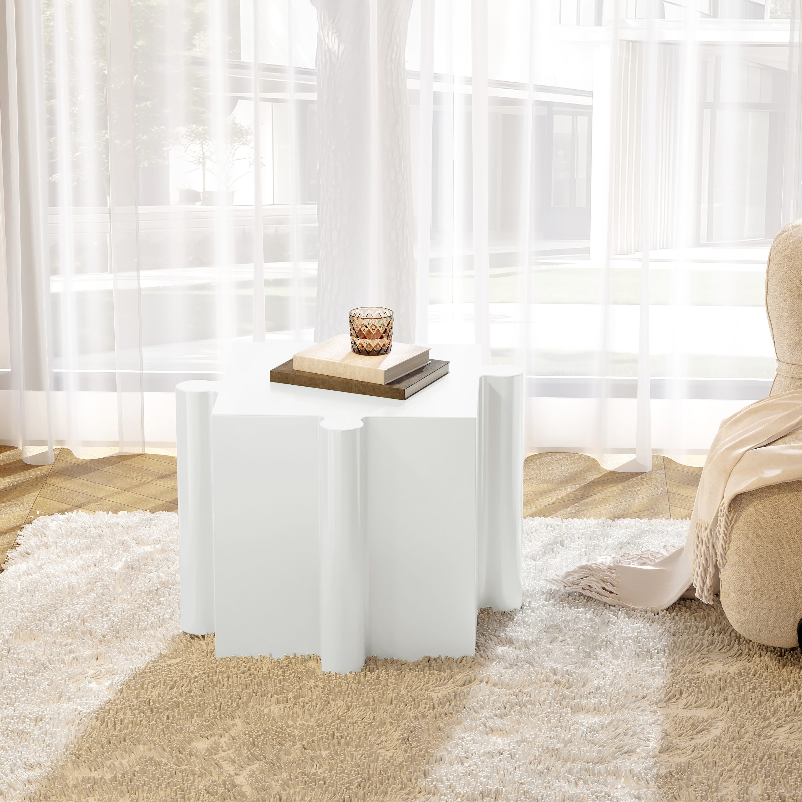 Puzzle Art Side Table, Modular Convex Edge MGO Table – Buy Singles or Combine for Custom Layouts,  Indoor & Outdoor,White Color