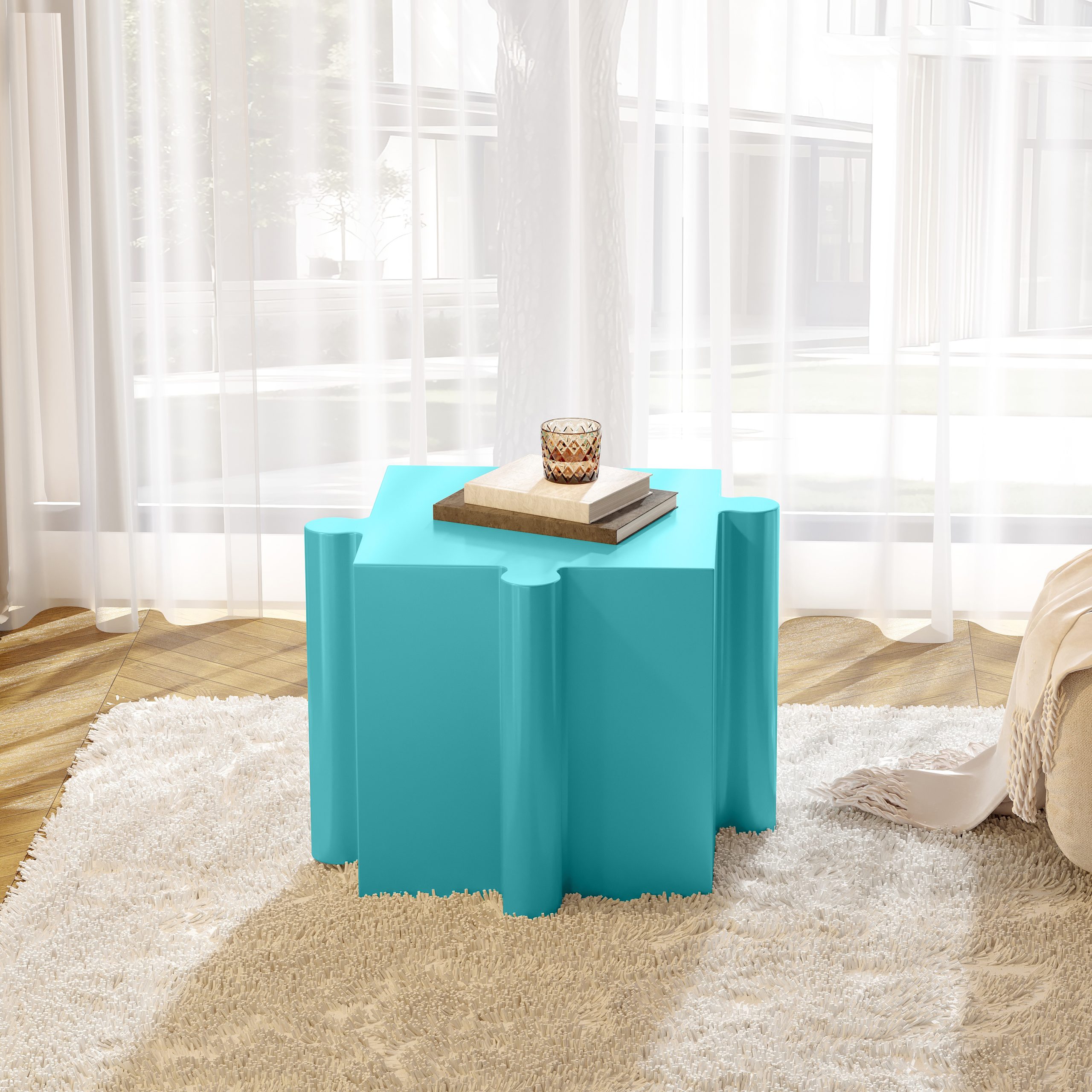 Puzzle Art Side Table, Modular Convex Edge MGO Table – Buy Singles or Combine for Custom Layouts,  Indoor & Outdoor,Light Blue Color
