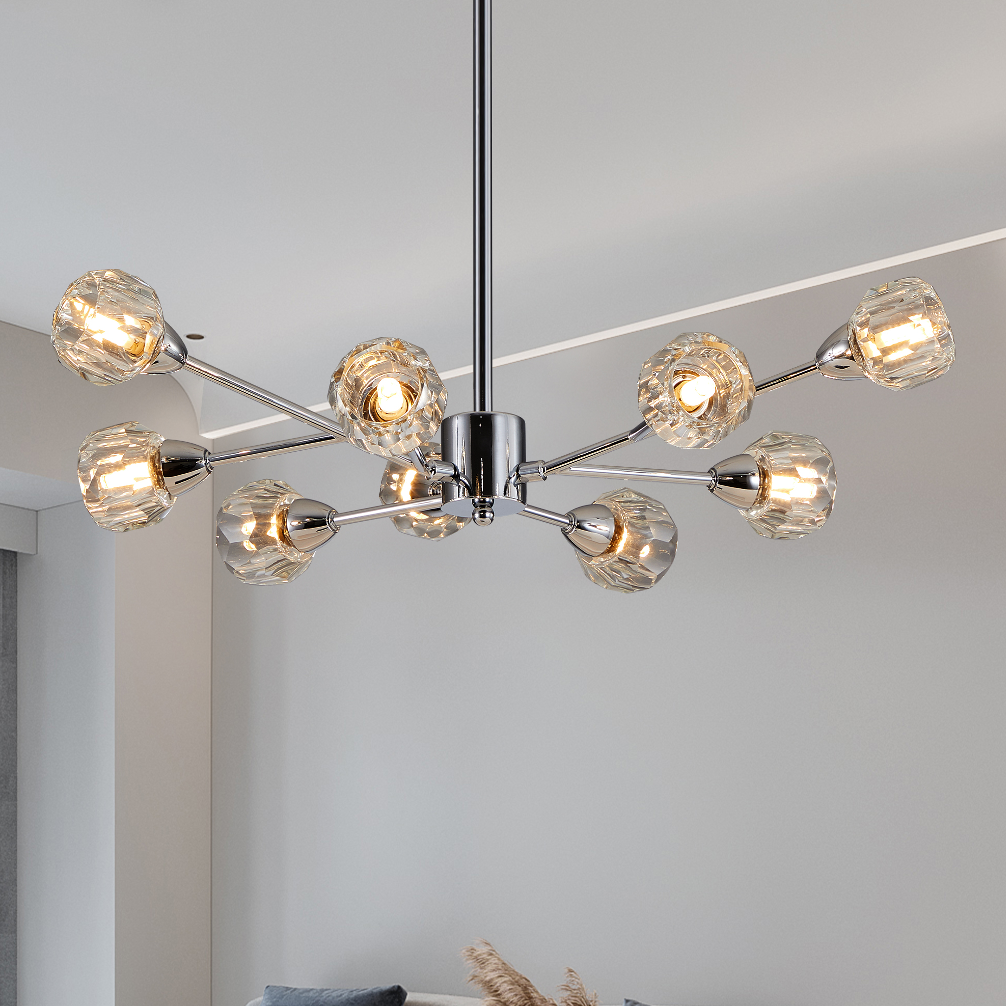 28″ Modern Crystal Chandeliers, 9 Lights Chrome Chandelier for Living Room Bedroom, Dining Room Chandelier Over Table, Kitchen Light Fixtures (Bulbs Not Included)