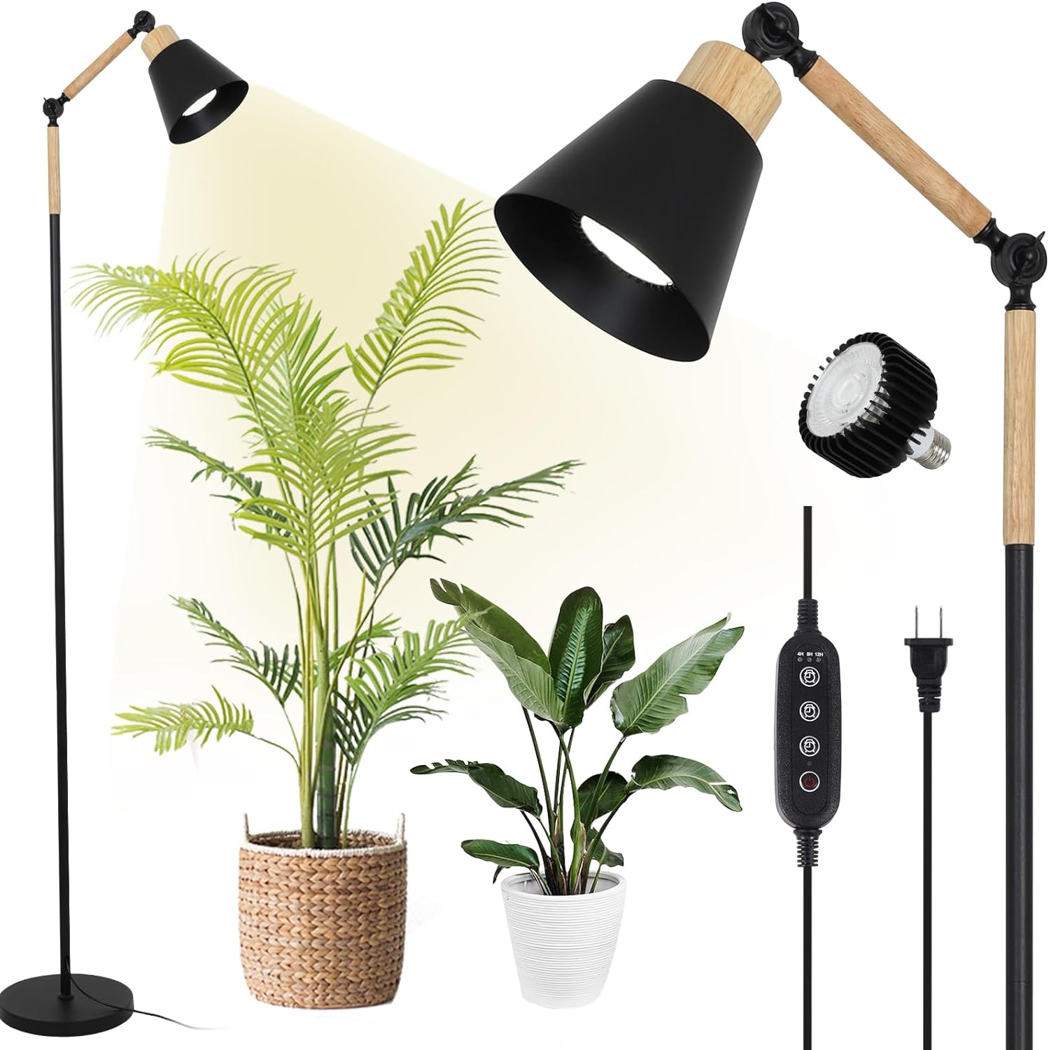 Grow Lights for Indoor Plants Full Spectrum, Plant Lights for Indoor Growing with 20W COB Grow Light Blub, 4/8/12H Timer, Standing Tall Grow Lamp for Middle Large Plants(75”, Height Adjustable)