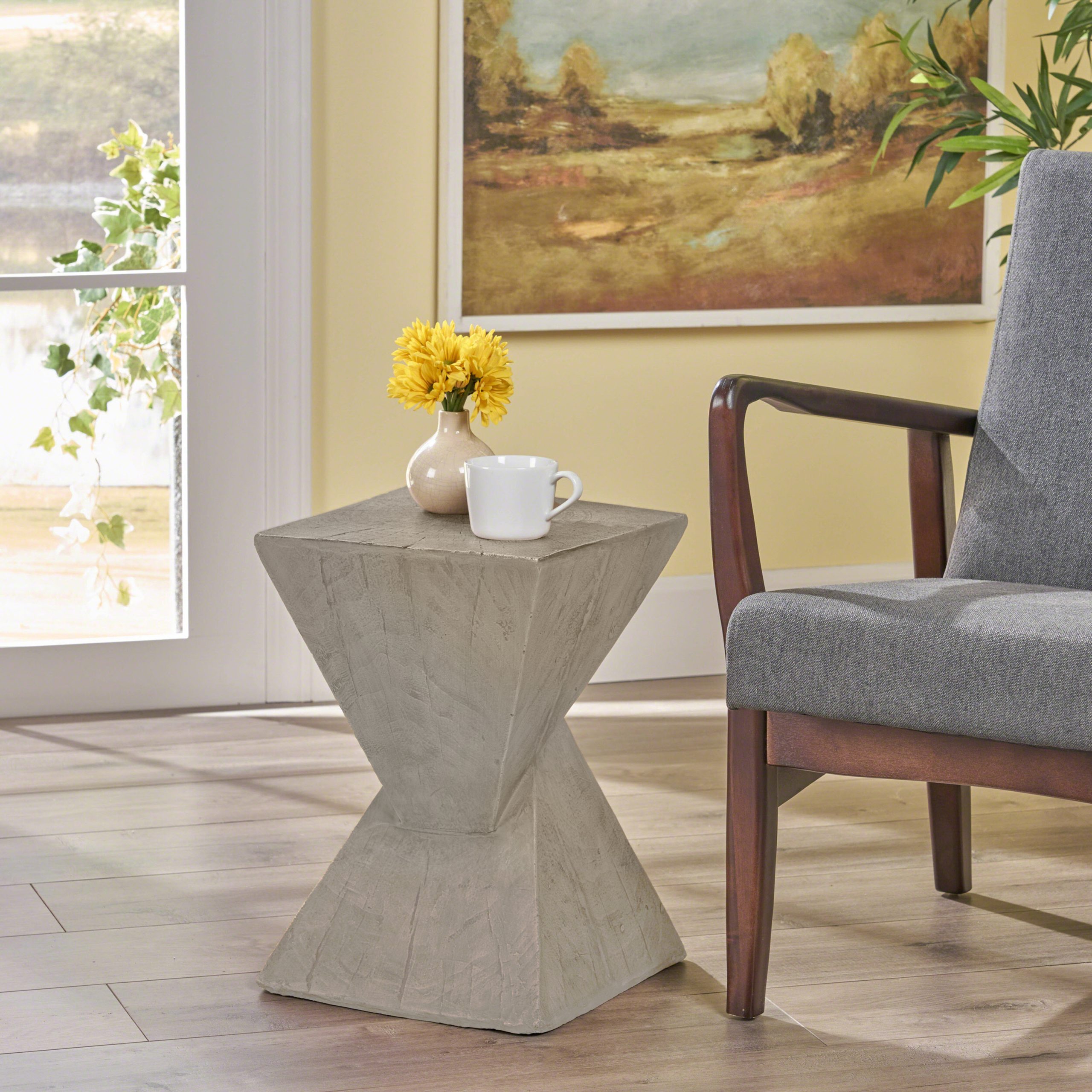 TESS Modern Side Table – Stylish Cent Table Compatible with Living Room, Bedroom, or Office – Versatile Home Furniture with Design and Sturdy Construction,Light gray Color