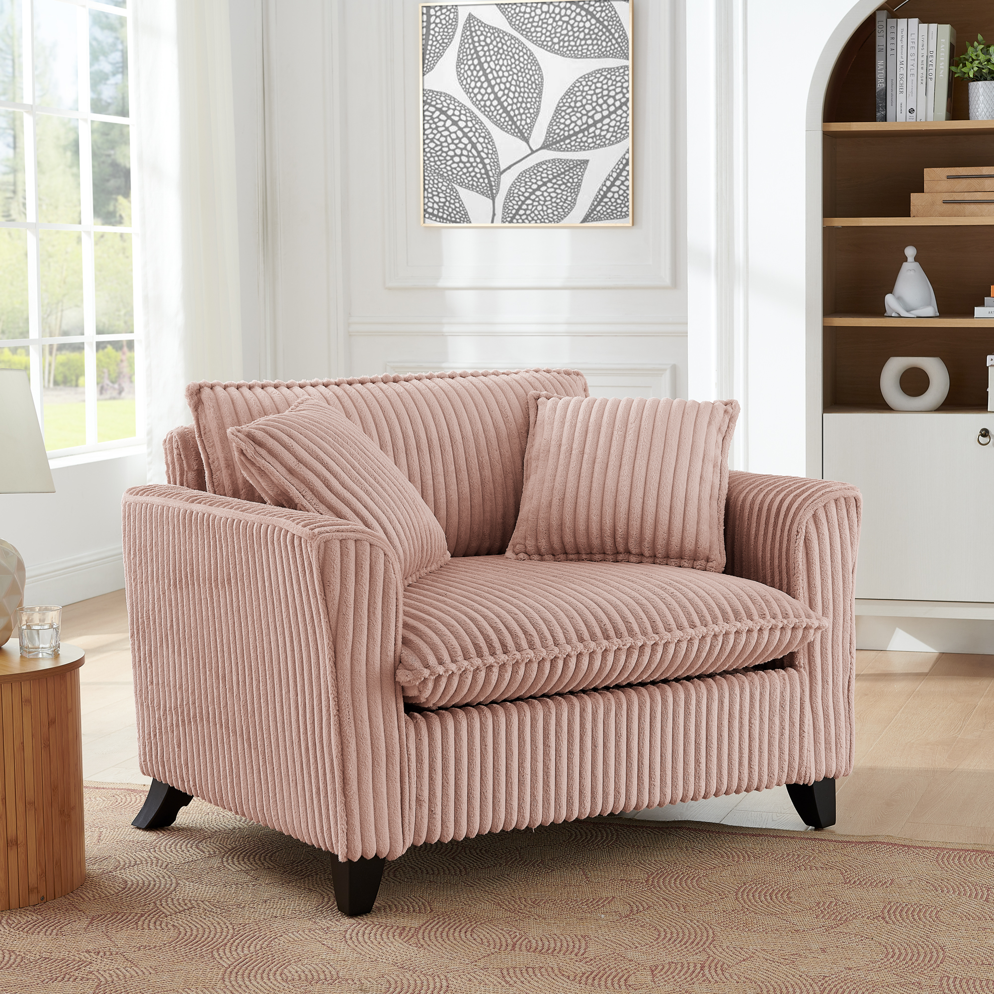Lazy sofa chair, comfortable single-person sofa chair, with a backrest and soft seat cushion, having armrests on both sides, suitable for living room and bedroom – Pink