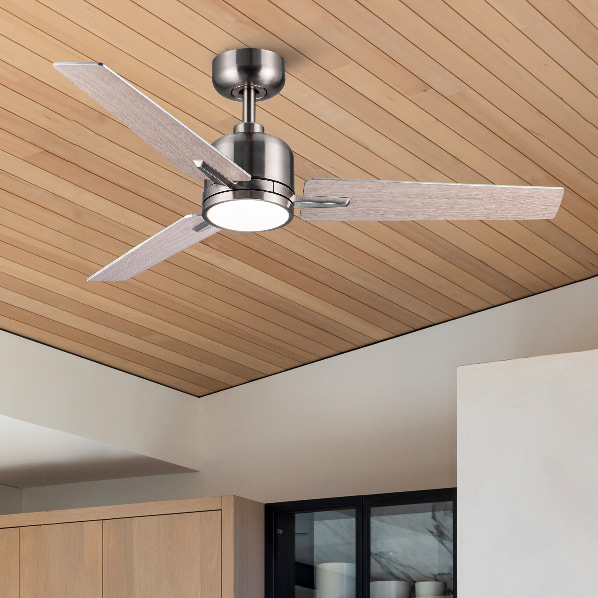 48″ Brushed Nickel Lowe Profile Ceiling Fan with Light