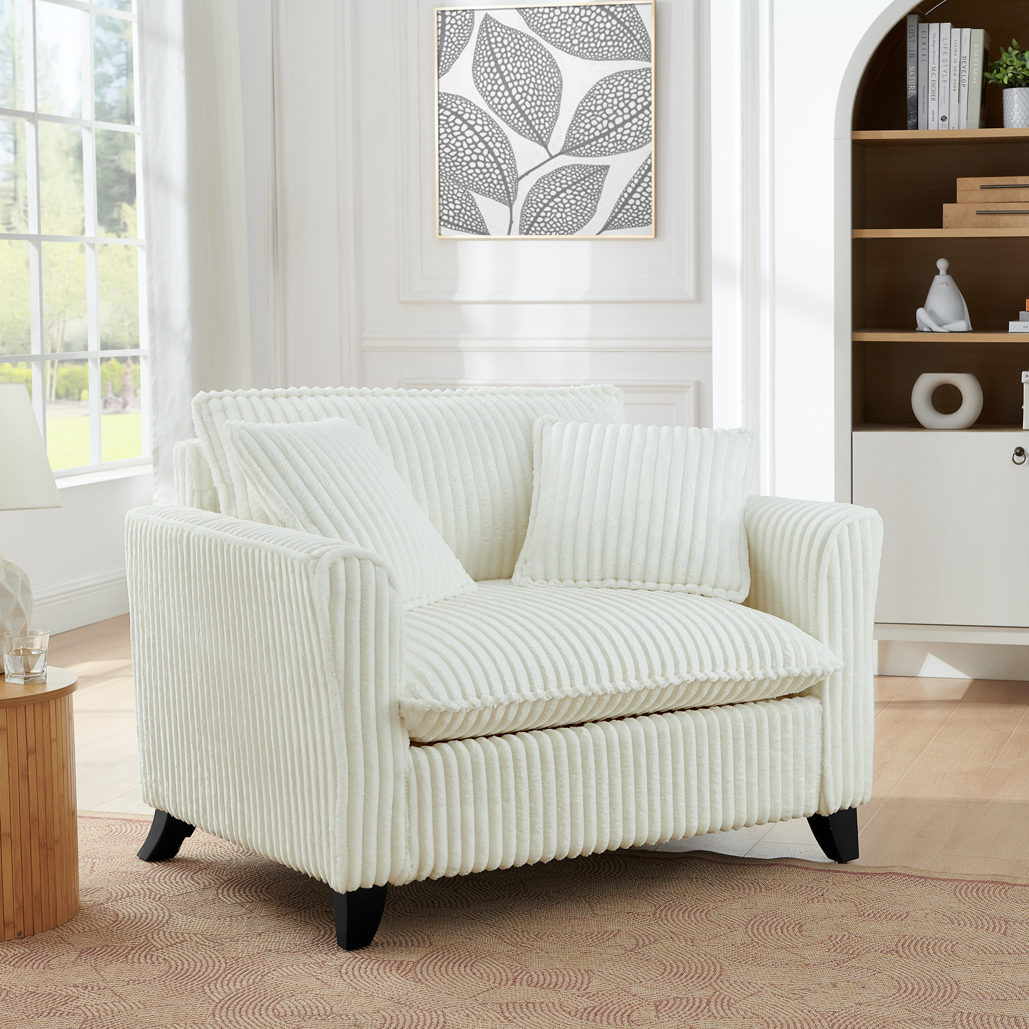 Lazy sofa chair, comfortable single-person sofa chair, with a backrest and soft seat cushion, having armrests on both sides, suitable for living room and bedroom – Beige