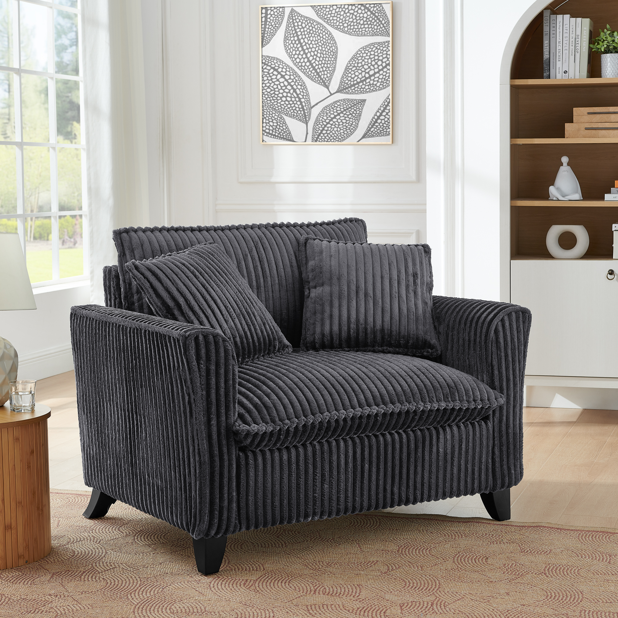 Lazy sofa chair, comfortable single-person sofa chair, with a backrest and soft seat cushion, having armrests on both sides, suitable for living room and bedroom – Grey