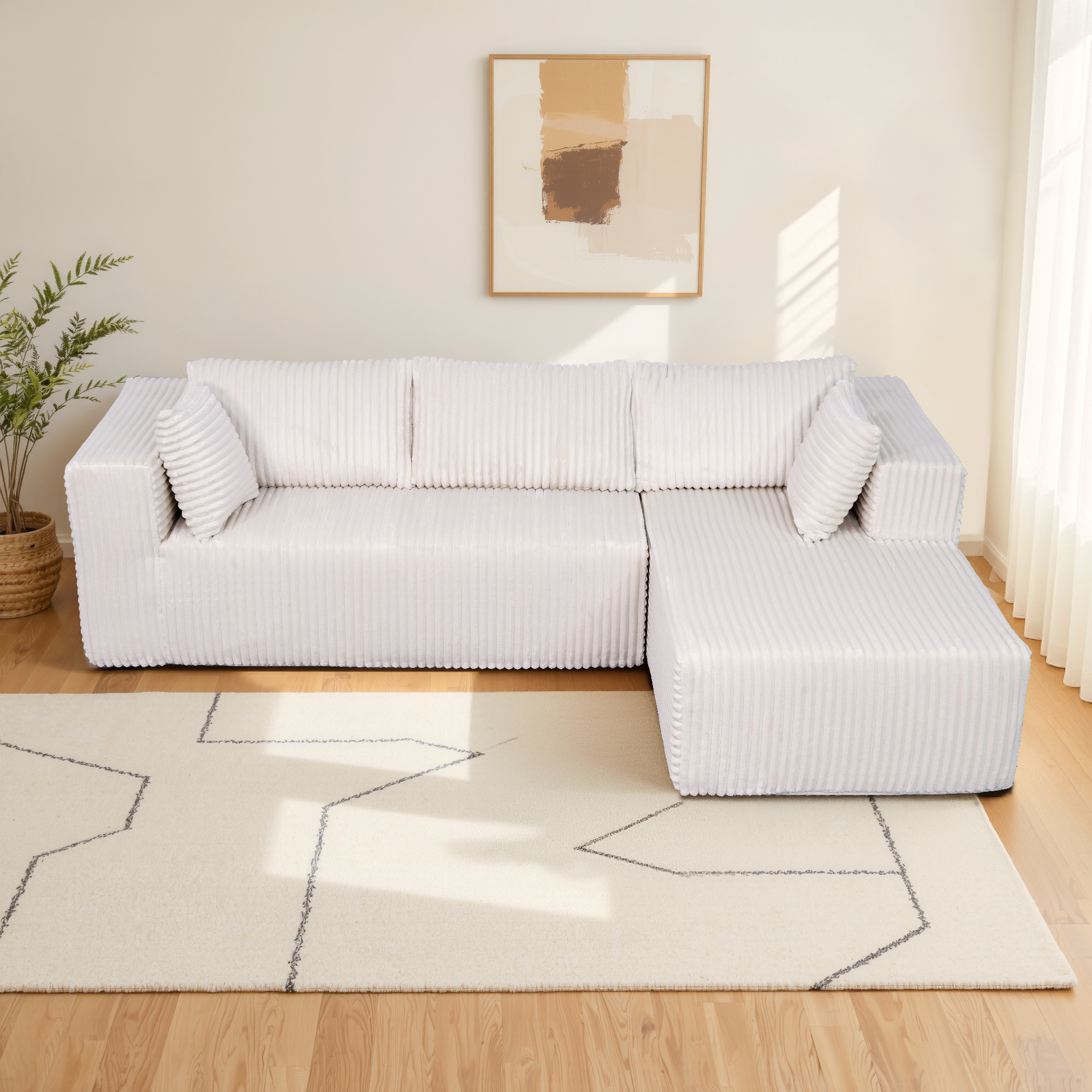 105″ L-Shaped Modular Compression Sofa, Plush Upholstery, All-Foam Structure (No Springs), Vacuum-Packed, Space-Saving for Living Room, Bedroom, Apartment  (Left Chaise)