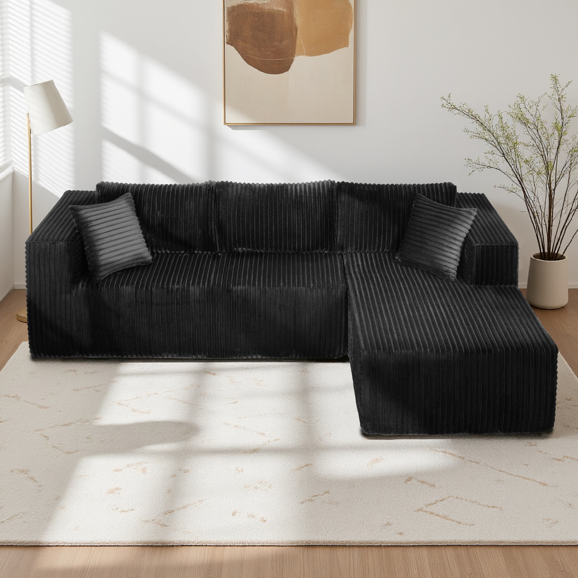 105″ L-Shaped Modular Compression Sofa, Plush Upholstery, All-Foam Structure (No Springs), Vacuum-Packed, Space-Saving for Living Room, Bedroom, Apartment  (Left Chaise)