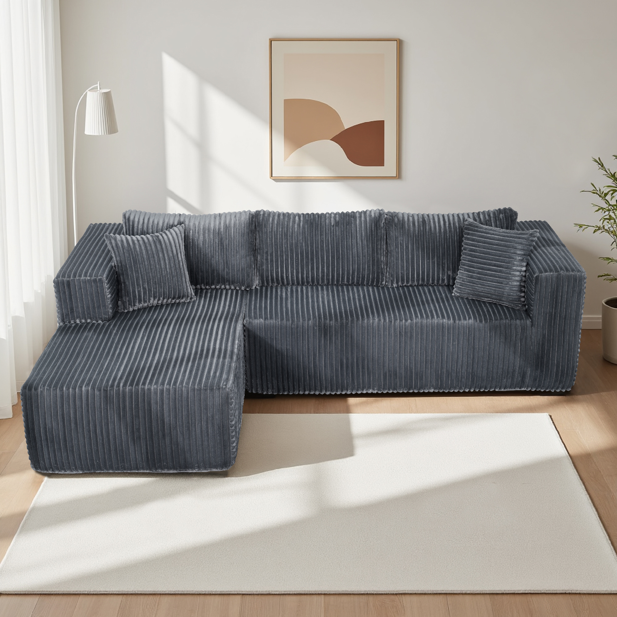 105″ L-Shaped Modular Compression Sofa, Plush Upholstery, All-Foam Structure (No Springs), Vacuum-Packed, Space-Saving for Living Room, Bedroom, Apartment  (Right Chaise)