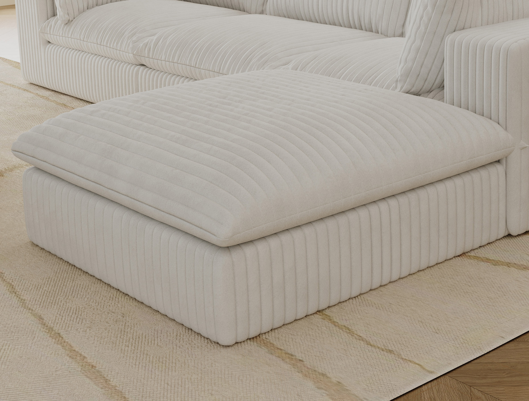 Cloud Sofa,Corduroy Fabric,Deep Seat Couches,Double-layer design,Removable  Cushion,No Assembly, DIY Combination for Living room, Bedroom,Conference room ,Apartment,White