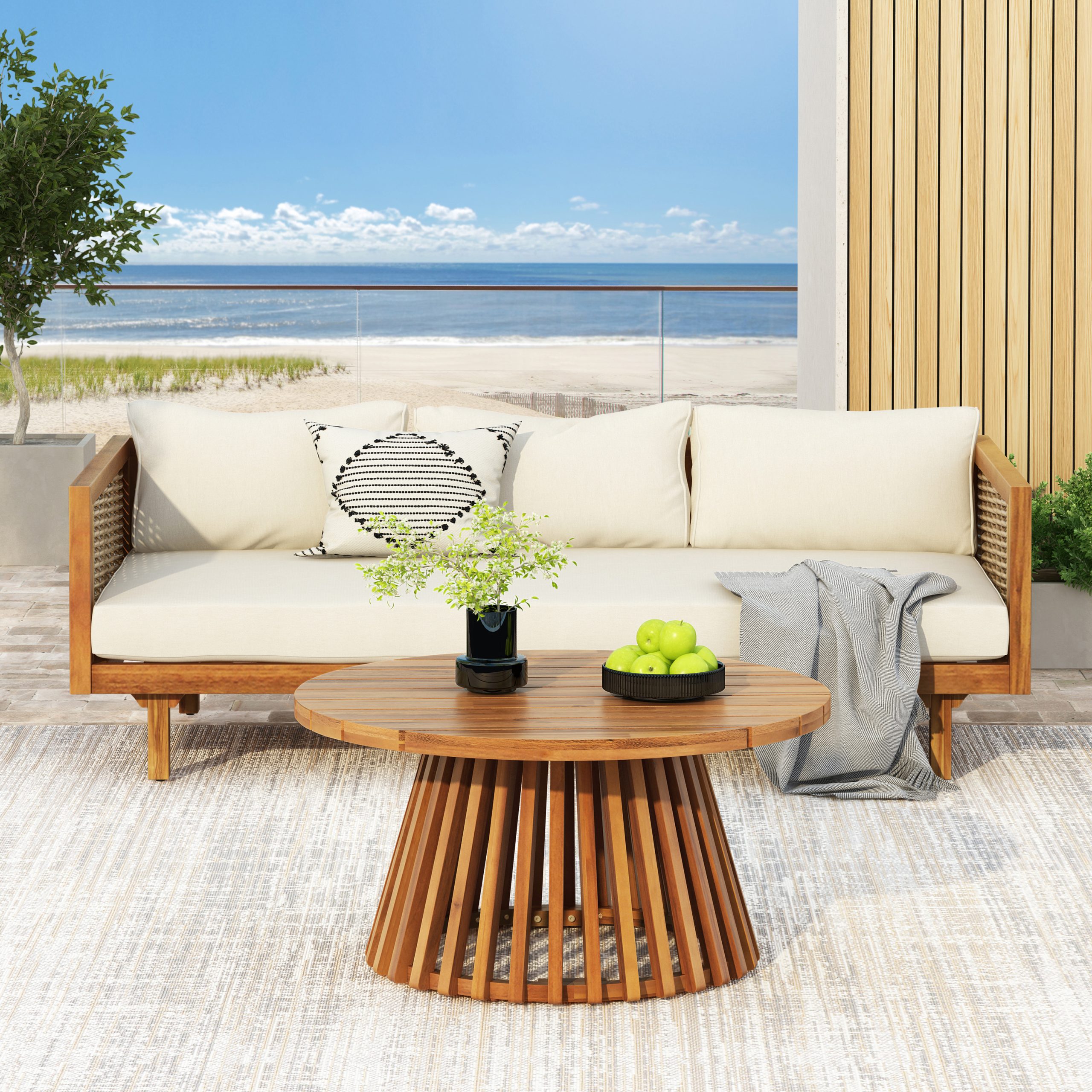 Wicker Patio Furniture Set Outdoor Rattan Sectional Sets Conversation Set – Weather-Resistant,  for Garden, Patio & Deck(with Water Resistant Thick Beige Cushions)