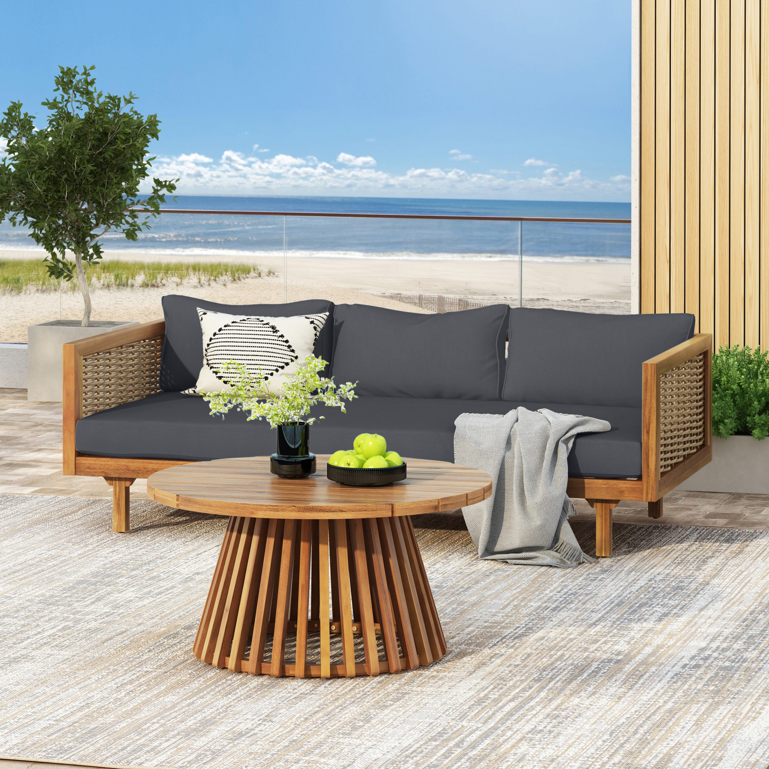 Wicker Patio Furniture Set Outdoor Rattan Sectional Sets Conversation Set – Weather-Resistant,  for Garden, Patio & Deck(with Water Resistant Thick Dark Grey Cushions)