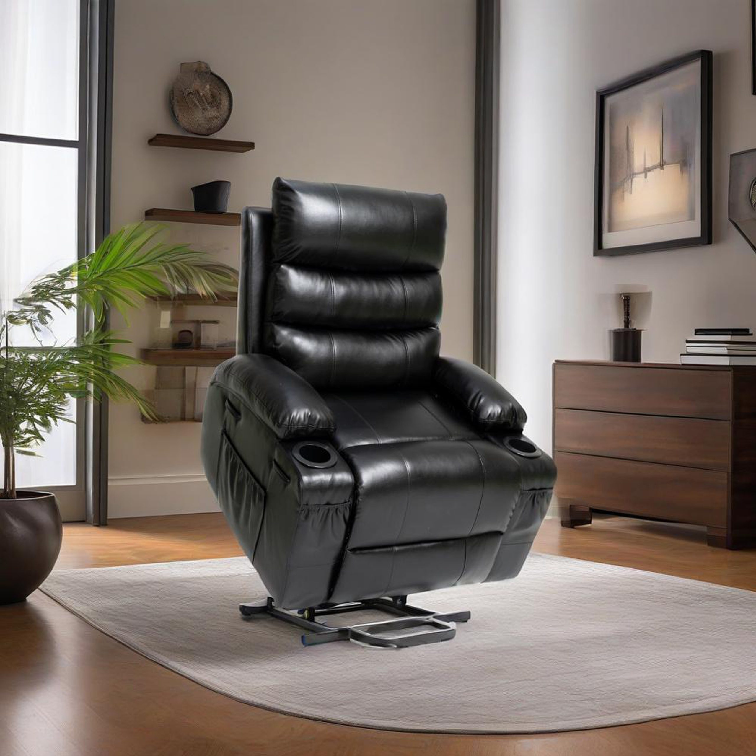 21″seat width,large size Electric Power Lift Recliner Chair Sofa for Elderly, 8 point vibration Massage and lumber heat, Remote Control, Side Pockets and Cup Holders, cozy fabric, overstuffed arm pu