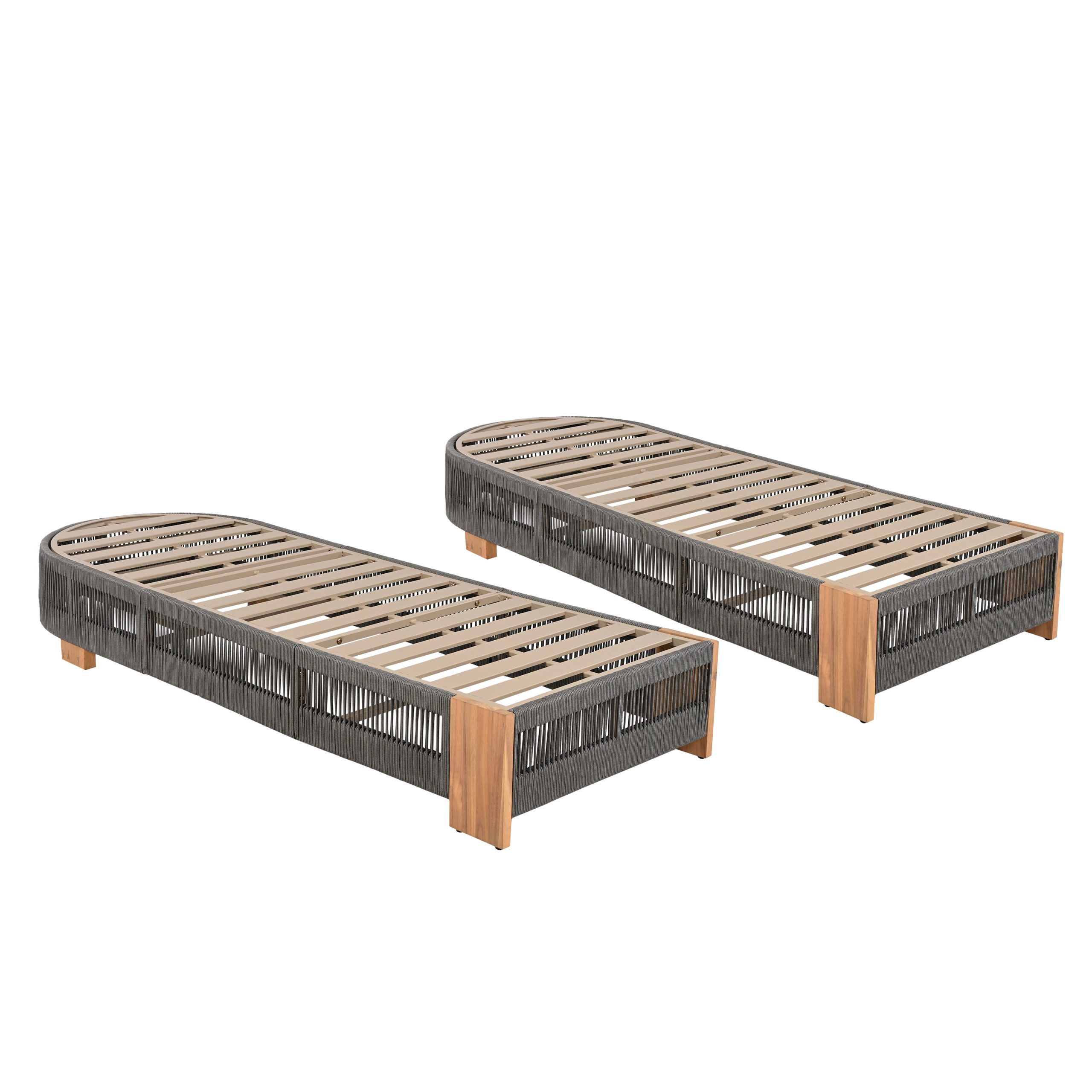 Outdoor  Acacia Wood Patio Adjustable Lounge Chair Set of 2- Uncushioned for Backyard Pool Garden-Grey rope & Natural iron