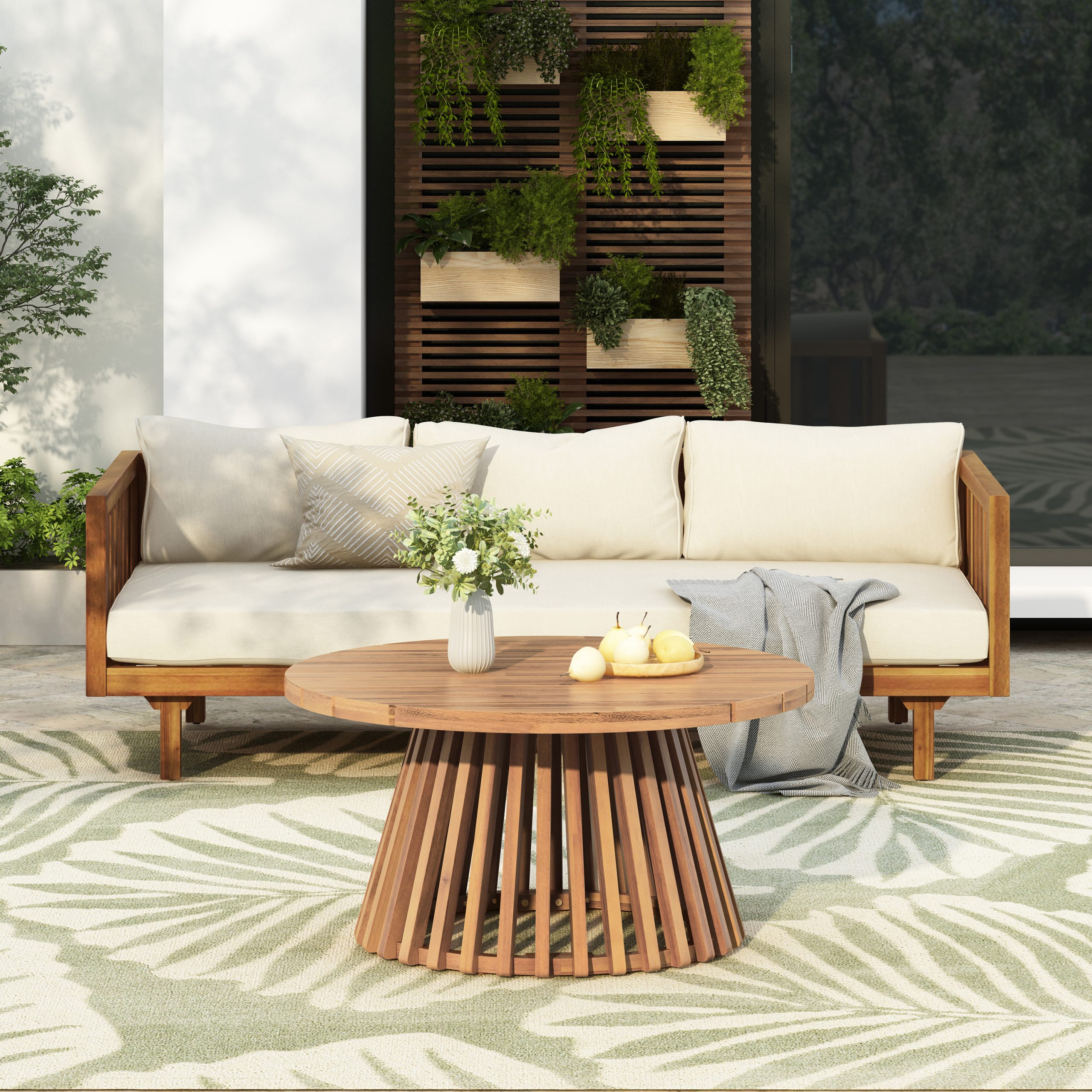 PATIO FURNITRE SETS : CLAREMONT 3 SEATER DAYBED + ACACIA WOOD TABLE
