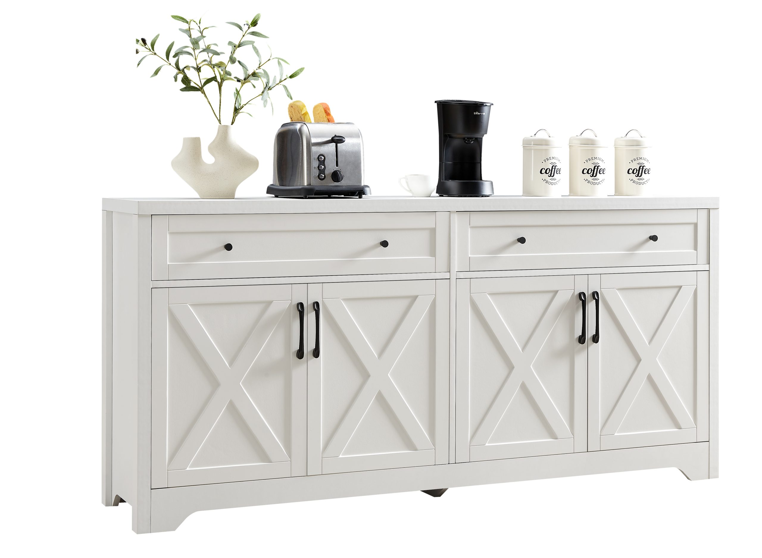 61 inch TV cabinet for living room, multifunctional combination TV cabinet, large capacity storage cabinet, can be used in living room, bedroom, office area, white, 61.3”L x 15”W x 29.8”H.