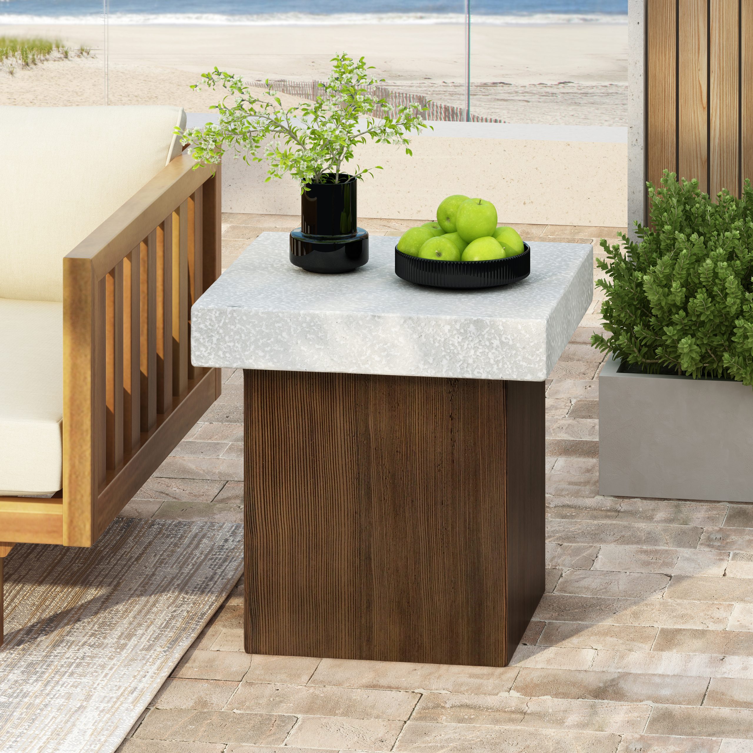 MGO Square Side Table [Top(Antique white) + Base (Natural)]