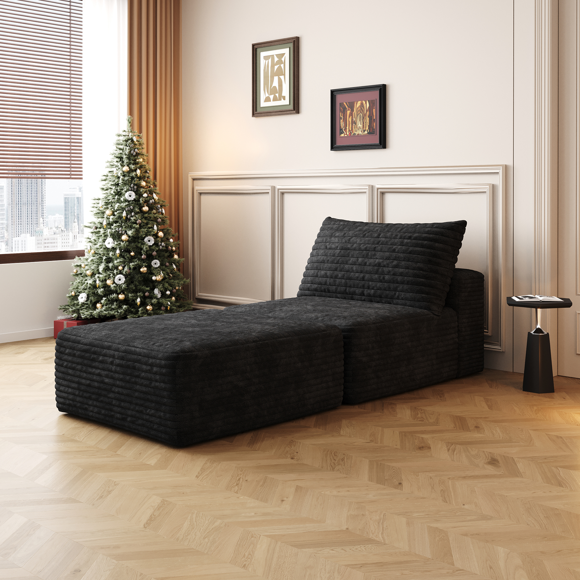 66.9″Sofa Bed, Convertible Sleeper Chair with Pillow,Back Support, Bed Comfy Floor Sofa Lounge for Living Room Bedroom, Single sofa,Black(Plush Corduroy Fabric)