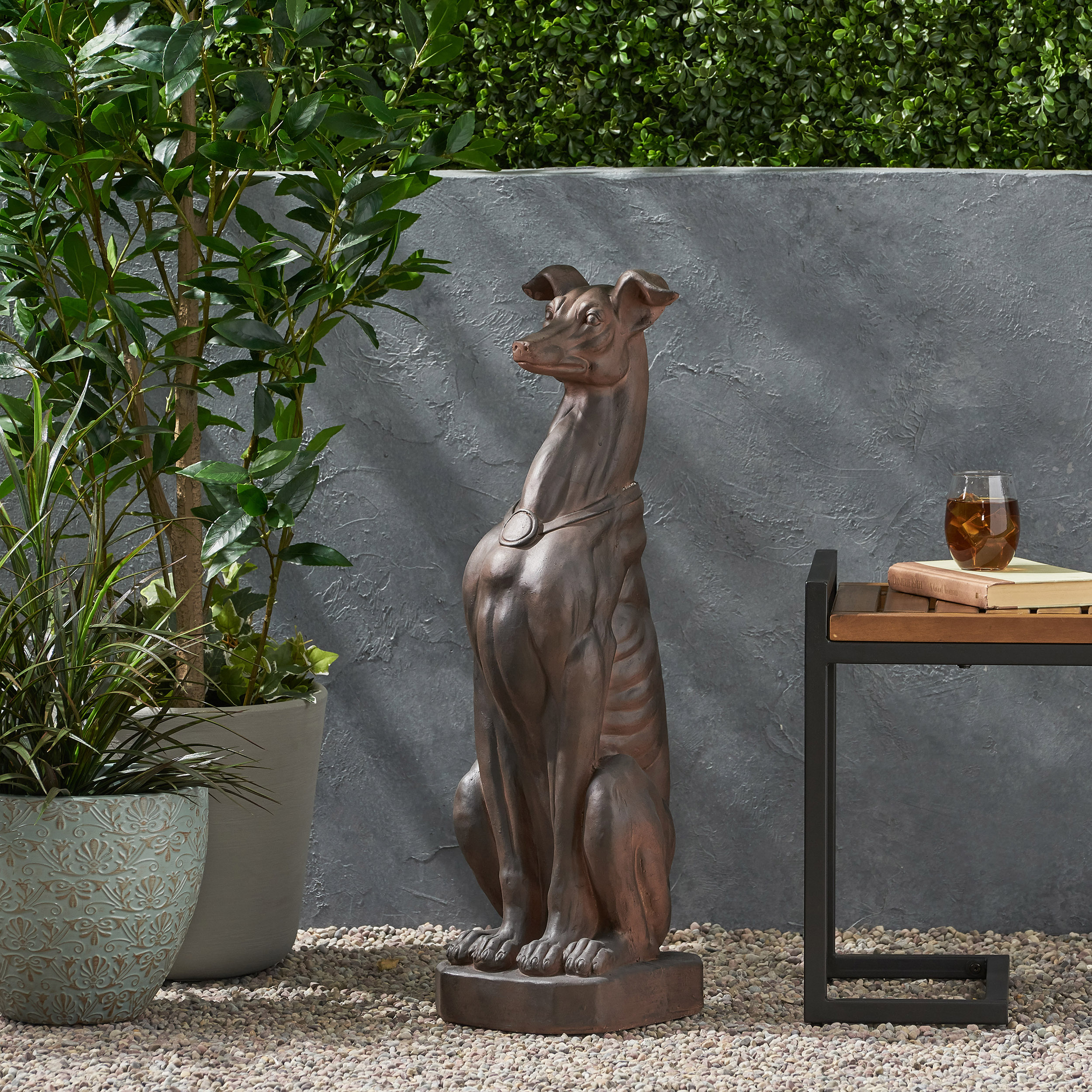 GREY HOUND DOG STATUE, Greyhound Dog Statue, Dark Brown, No Assembly Required