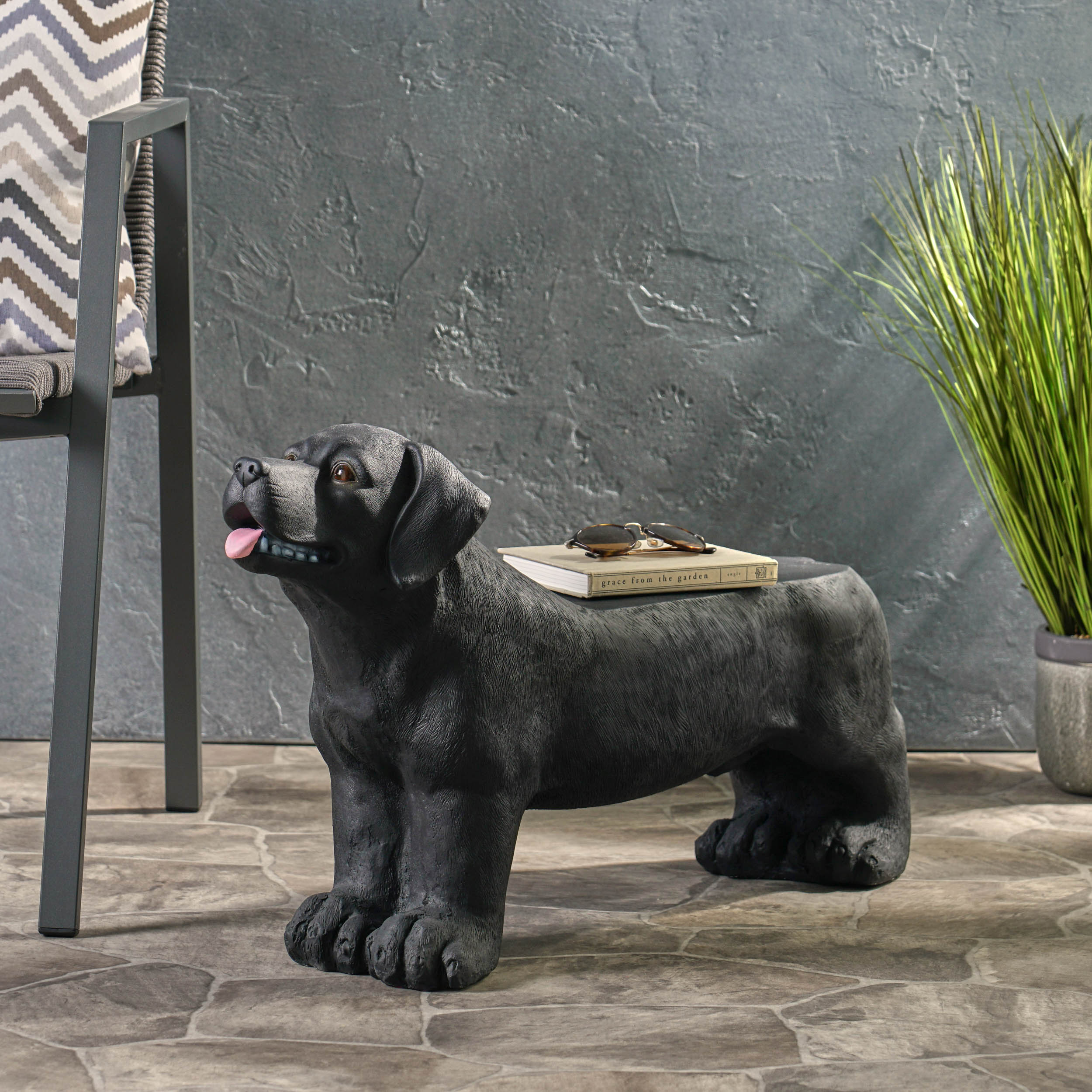 MGO DOG BENCH, Outdoor Bench, Matte Black + Black, No Assembly Required