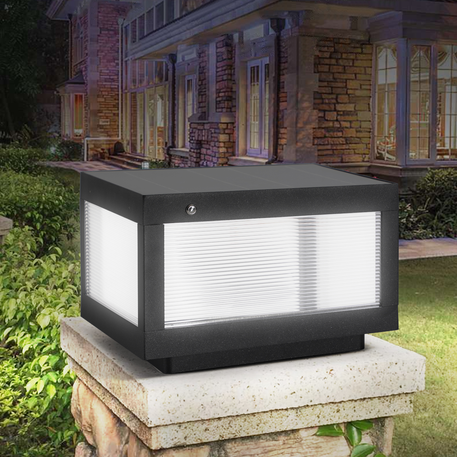 12″ Black Solar Powered LED Post Cap Light, Modern Outdoor LED Fence Light for Pathways, Decks, and Patios (1-Pack)