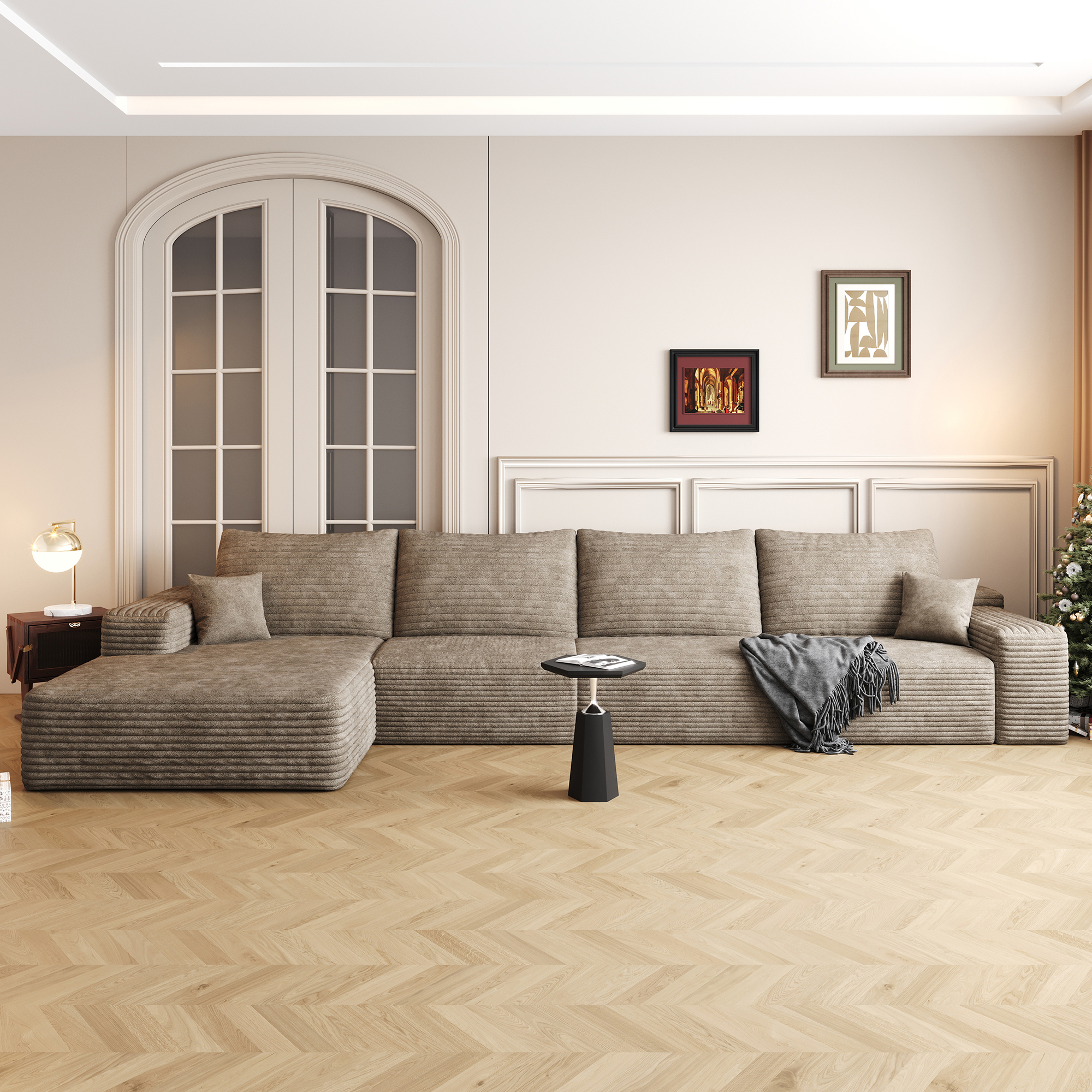 135″ Cloud Sectional Couch with L-Shape Chaise,Modern Modular Sofa with Deep Seat, Upholstered Couches for Living Room Bedroom,No Assembly Required, Camel(Plush Corduroy Fabric)