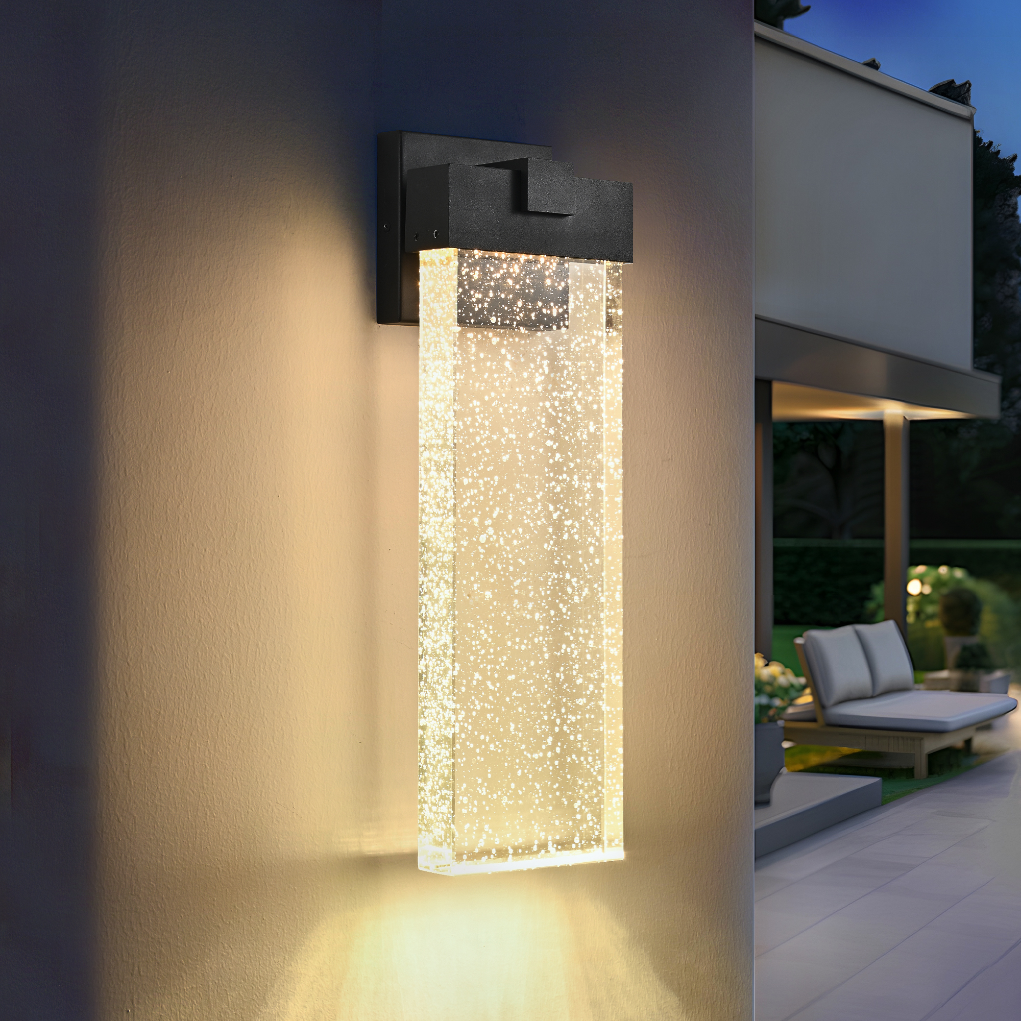 18″(H) 1-pack 12W Modern Outdoor Wall Light Fixture, Weatherproof LED Wall Sconce with Bubble Crystal, Black Finish, Up and Down Lighting for Porch, Patio, and Garden