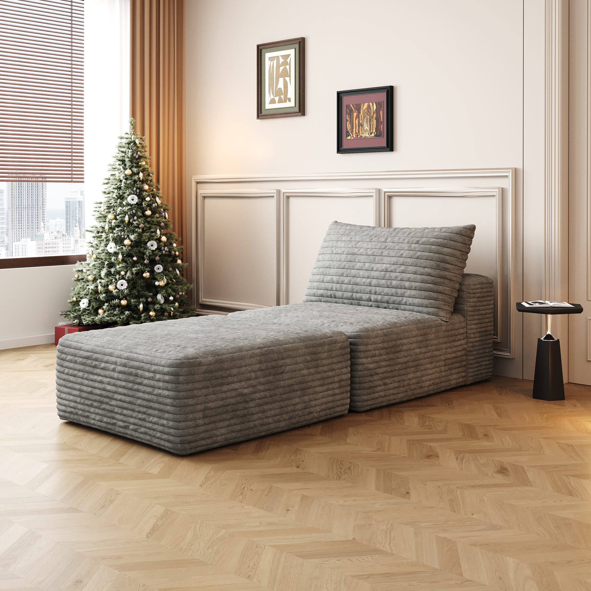 66.9″Sofa Bed, Convertible Sleeper Chair with Pillow,Back Support, Bed Comfy Floor Sofa Lounge for Living Room Bedroom, Single sofa,Grey(Plush Corduroy Fabric)