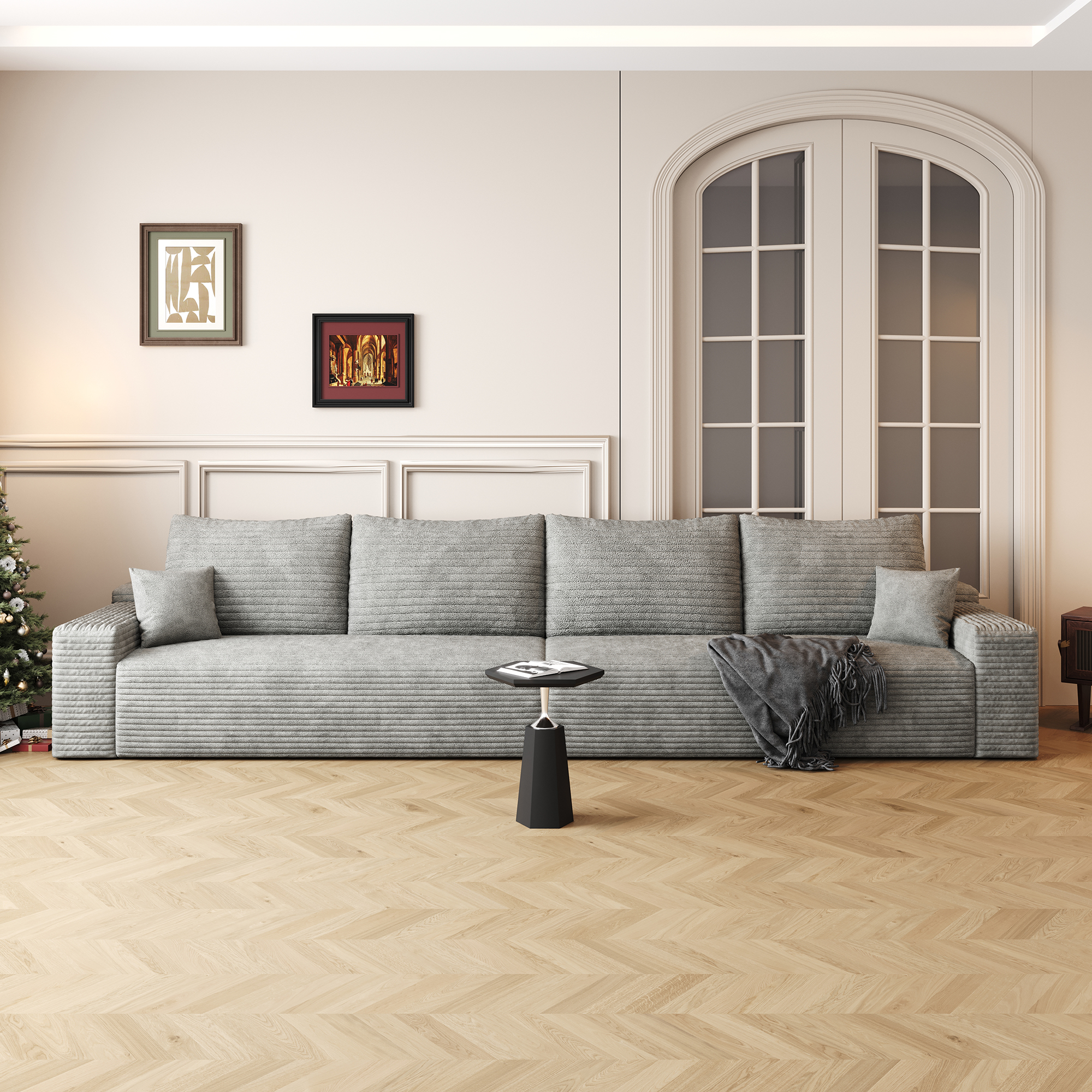 140″ Cloud Sectional Couch,Modern Modular Sofa with Deep Seat, Upholstered Couches for Living Room Bedroom,No Assembly Required,Grey(Plush Corduroy Fabric)