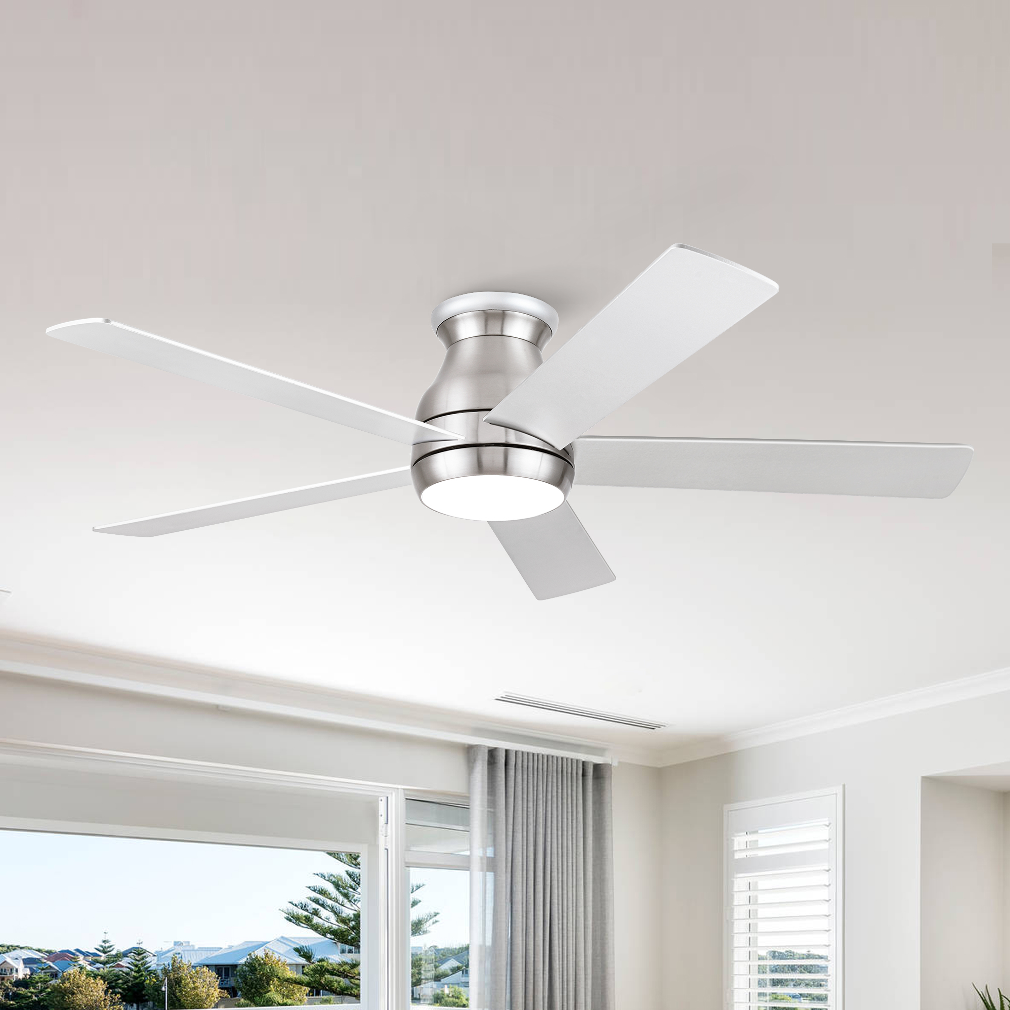 52″ Low Profile Ceiling Fan in Brushed Nickel with Silver Blades
