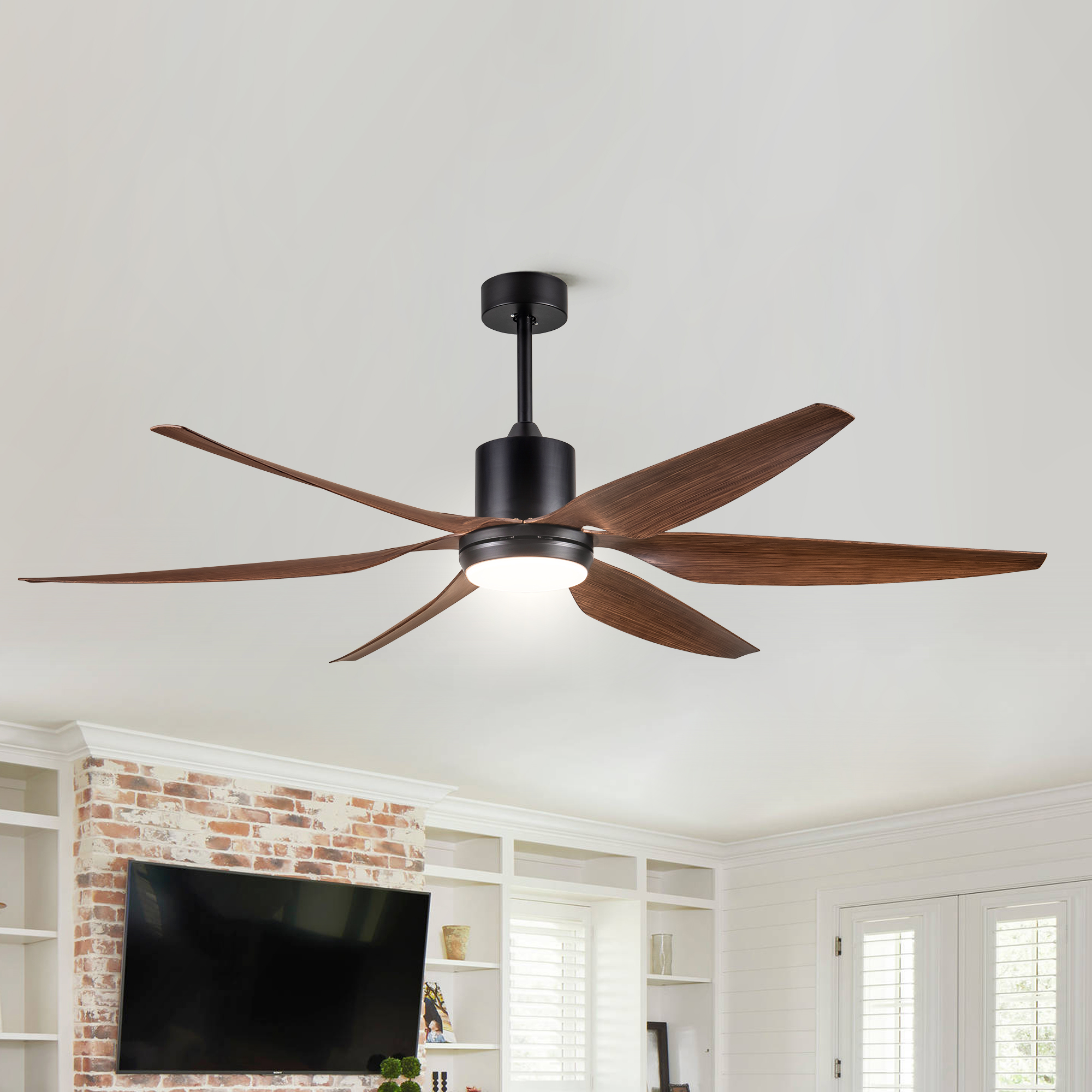 66″ Vintage Ceiling Fan  Lighting with Brown Blades in Integrated LED