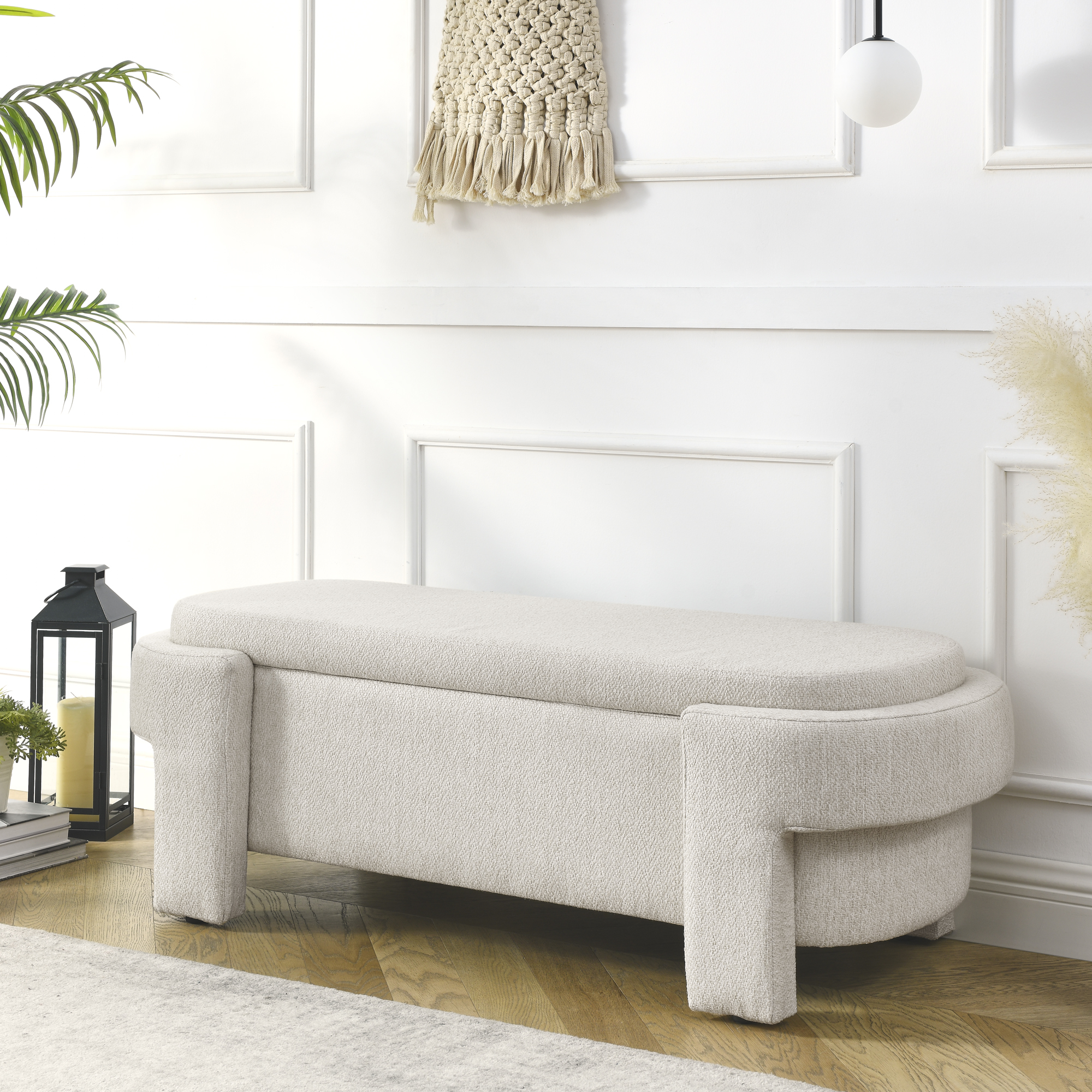 Linen Fabric Upholstered Bench with Large Storage Space for the Living Room, Entryway and Bedroom,Beige,( 51.5”x20.5”x17” )