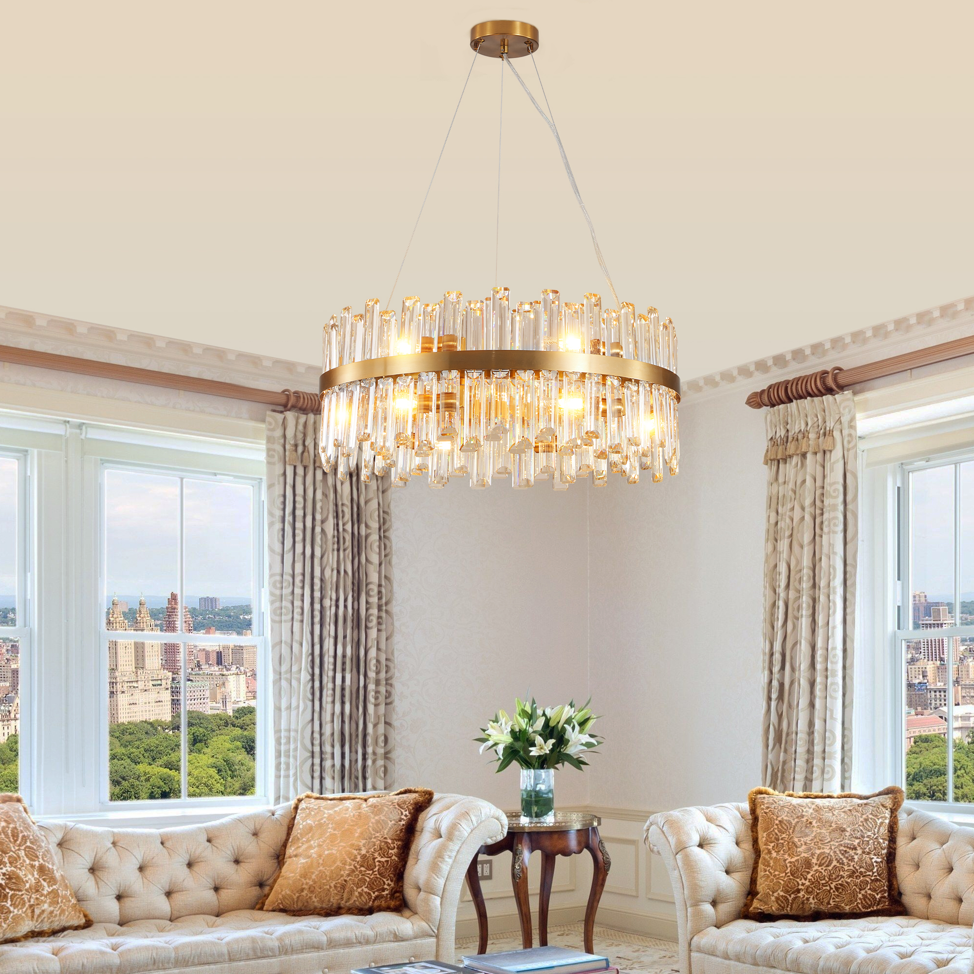 23.6 Inches Luxury Chandeliers Crystal Living Room Bedroom Decorative Lights Simple Modern Dining Room Lighting,for Home Decor (Bulbs Not Included)