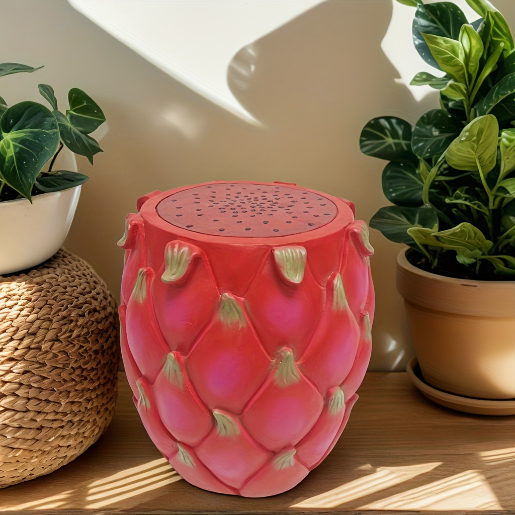 13.4″ Oversized Resin Dragon Fruit Stool, Multi-Purpose Side Table & Plant Stand, Decorative Furniture for Home, Garden, Patio, Indoor & Outdoor Use