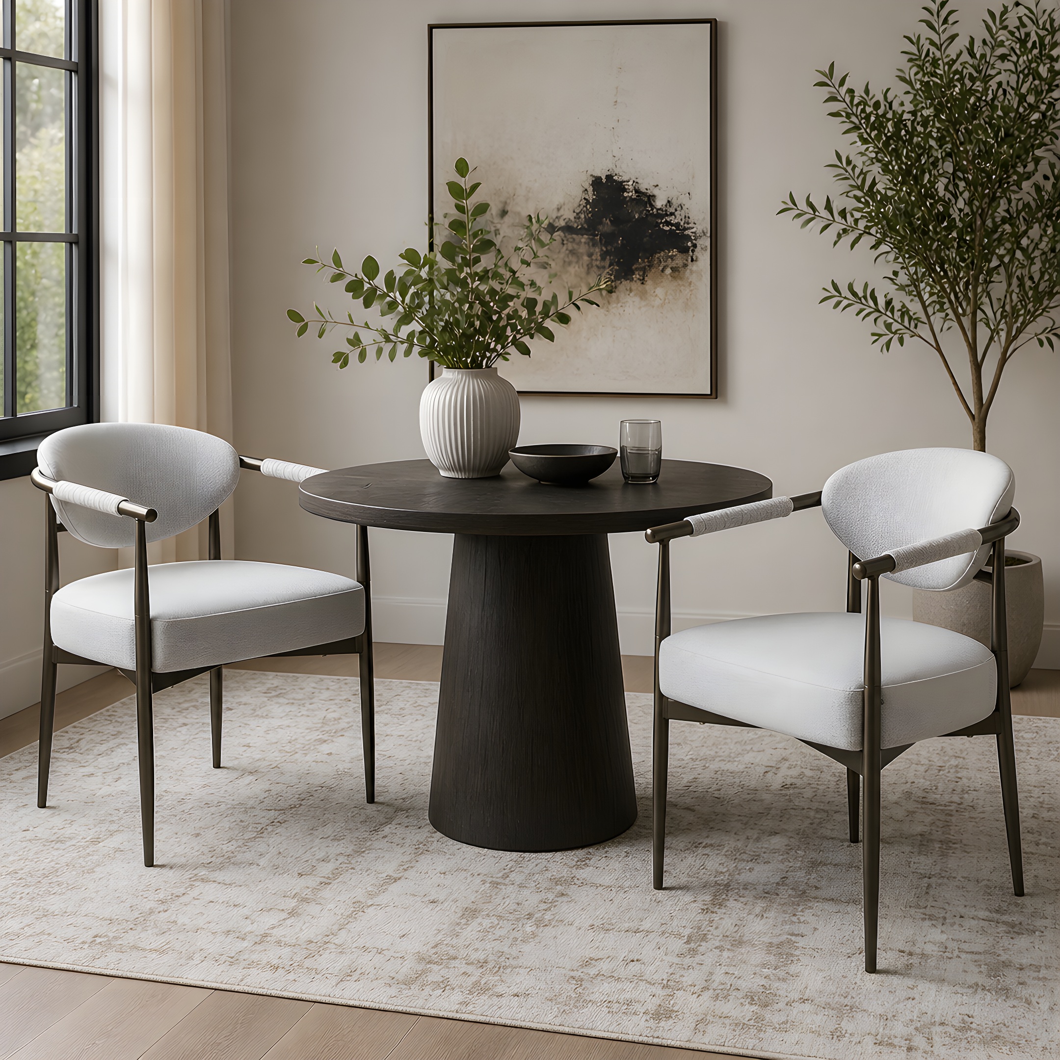 Modern Dining Chairs Set of 2, Upholstered Dining Chairs with bronze Iron Frame,Accent Armchairs for Kitchen and Restaurant,Beige